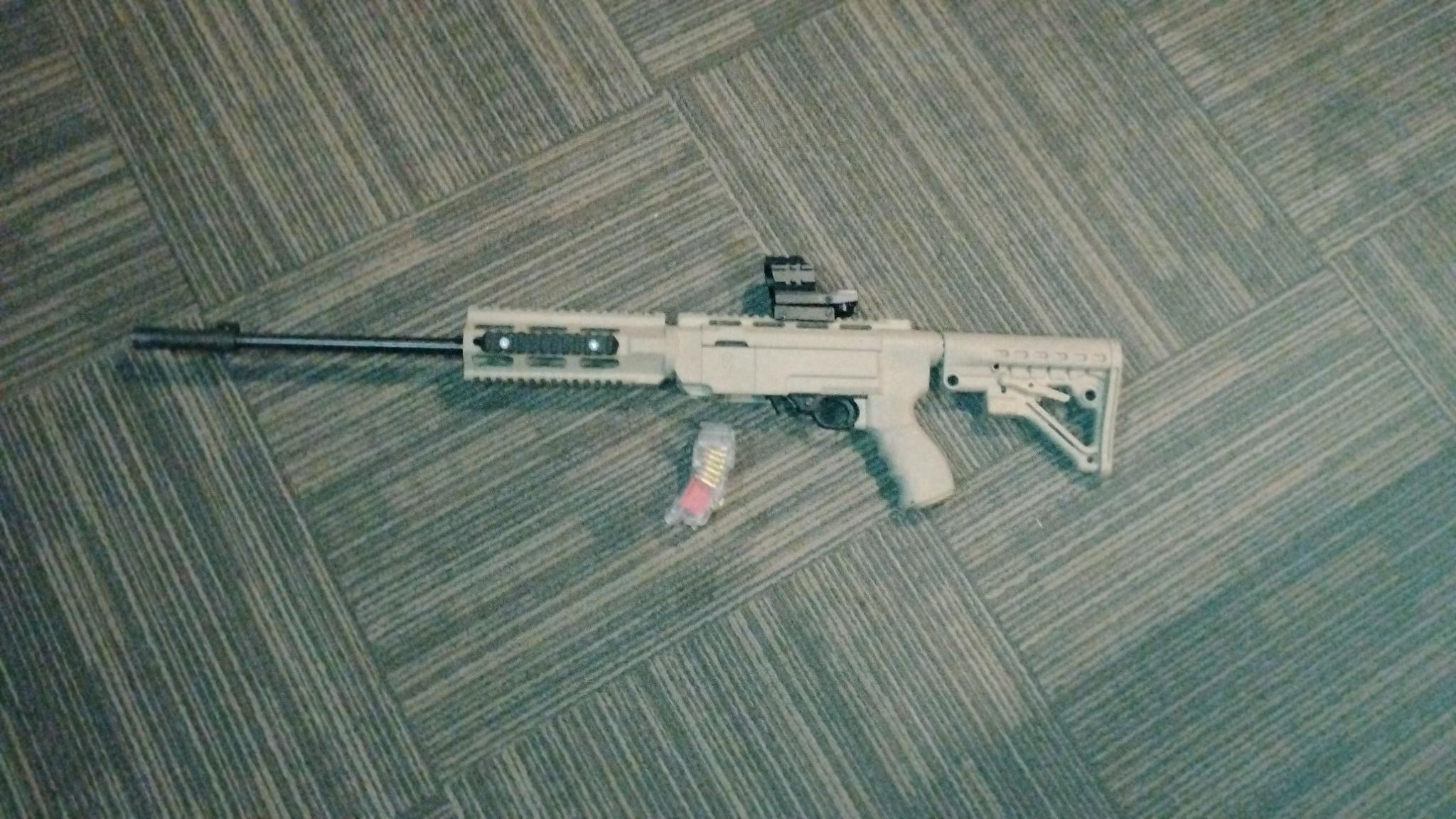 Photo of Ruger 10/22 Archangel .556 conversion stock w/ laser, scope, red dot, 1 BX-1 mag, will throw in a box of 100 .22 lr hollowpoints, 