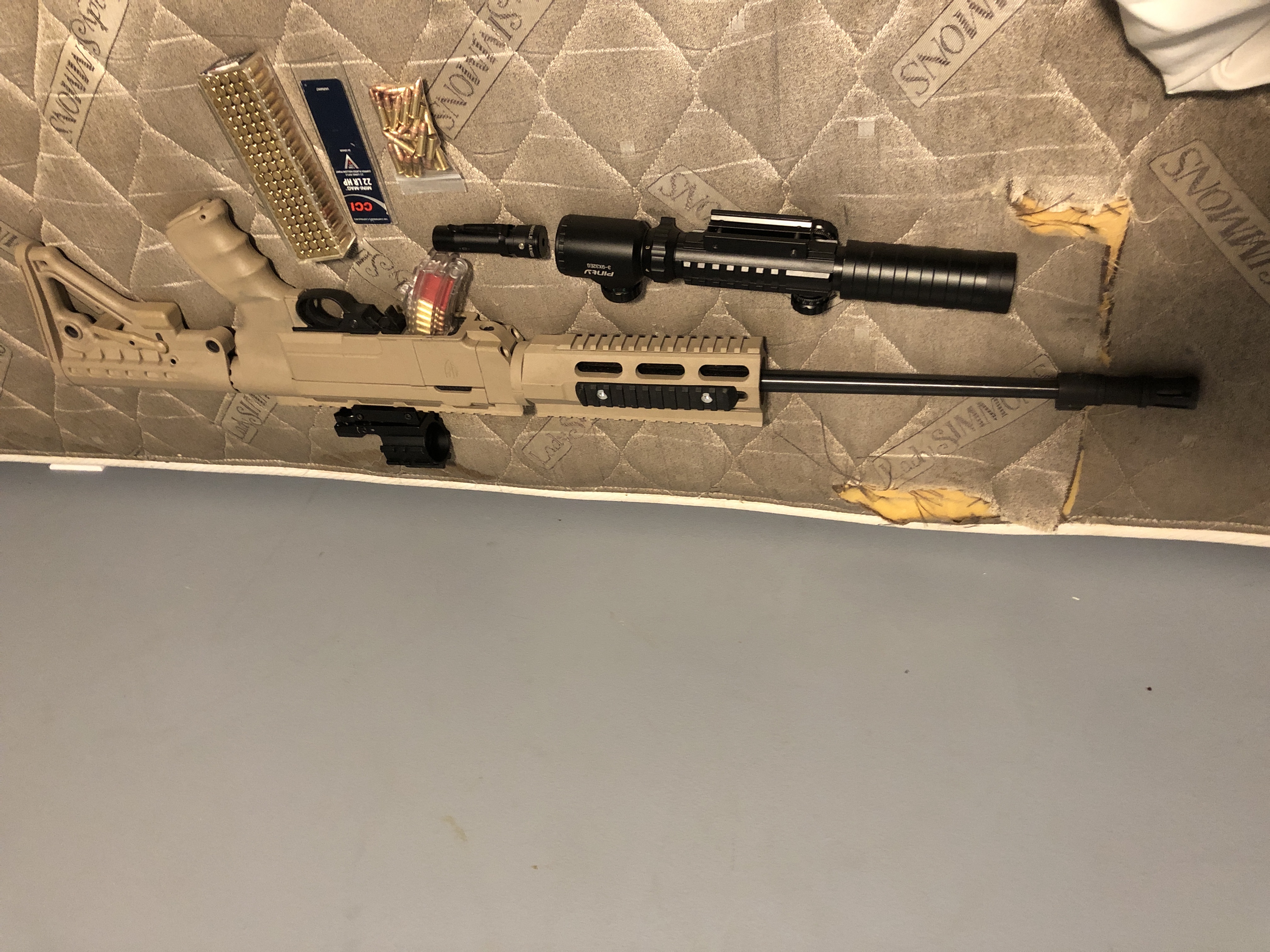 Photo of Ruger 10/22 Archangel .556 conversion stock w/ laser, scope, red dot, 1 BX-1 mag, will throw in a box of 100 .22 lr hollowpoints, 