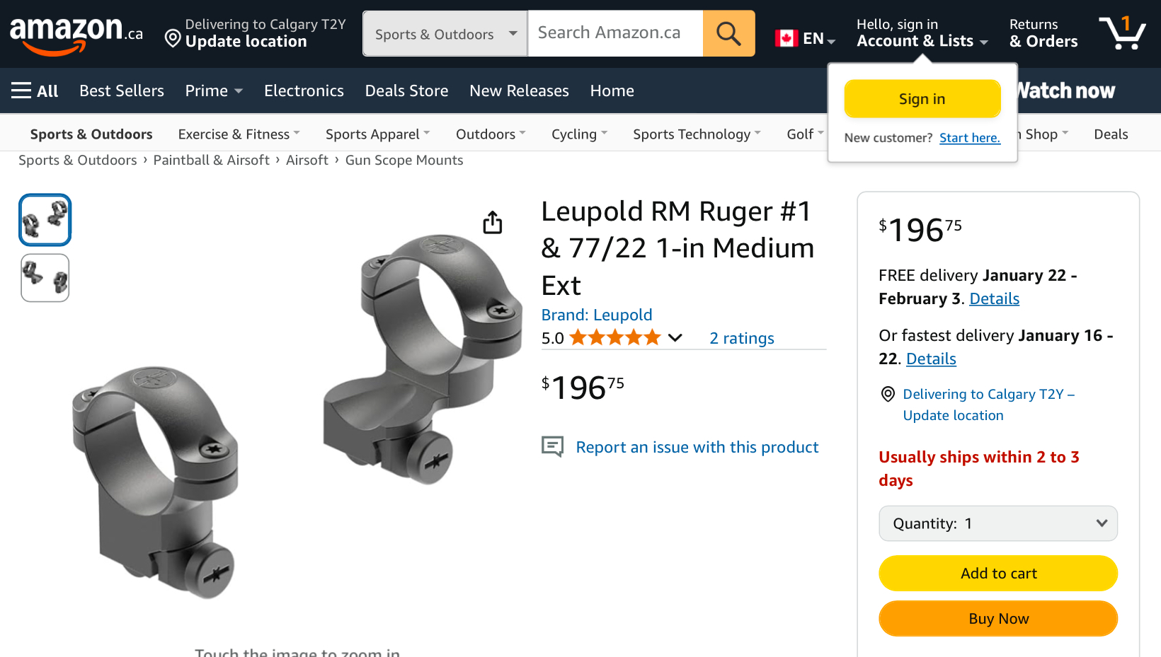 Photo of Leupold Ringmount Ruger #1 77/22 extension rings new 