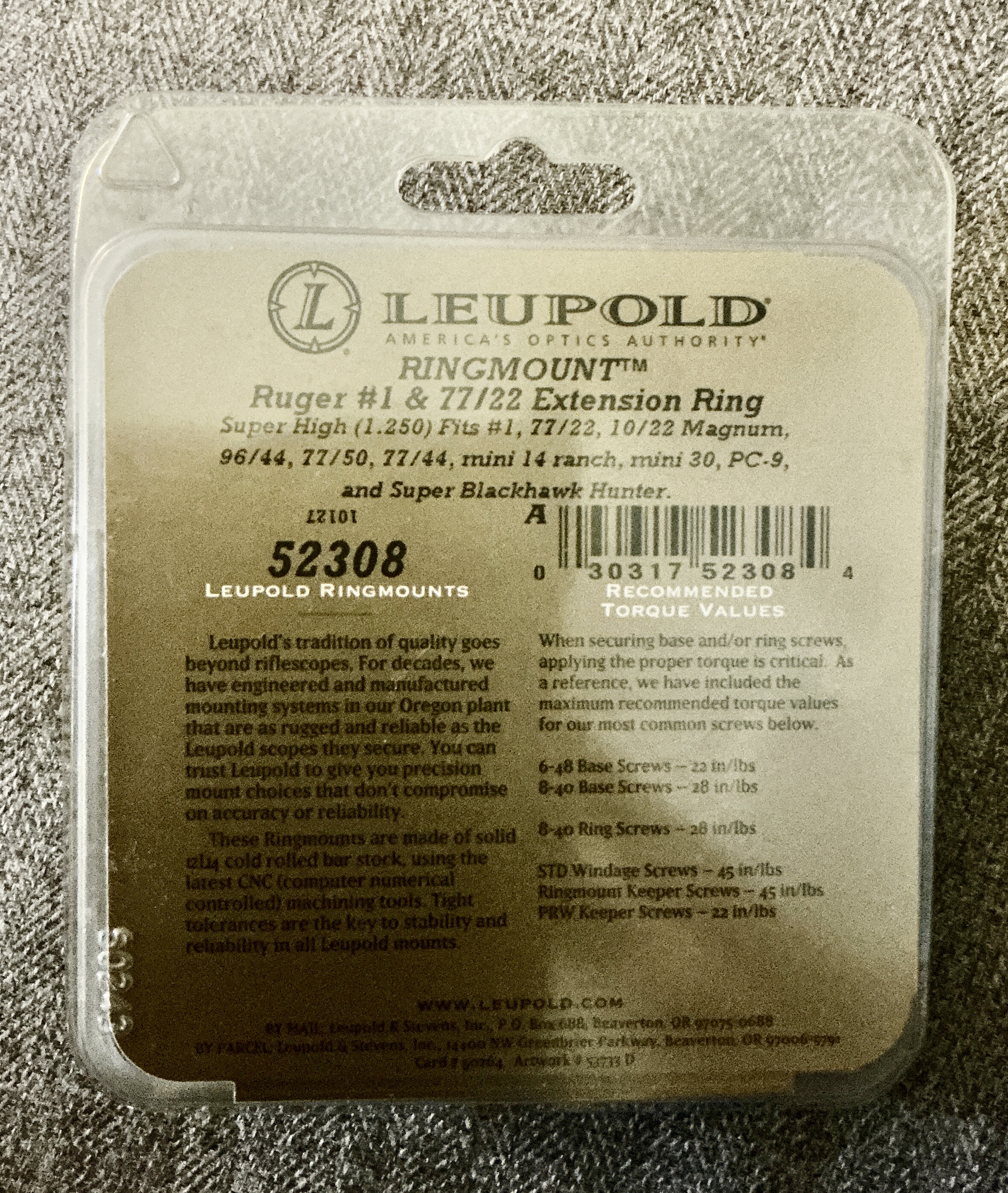 Photo of Leupold Ringmount Ruger #1 77/22 extension rings new 