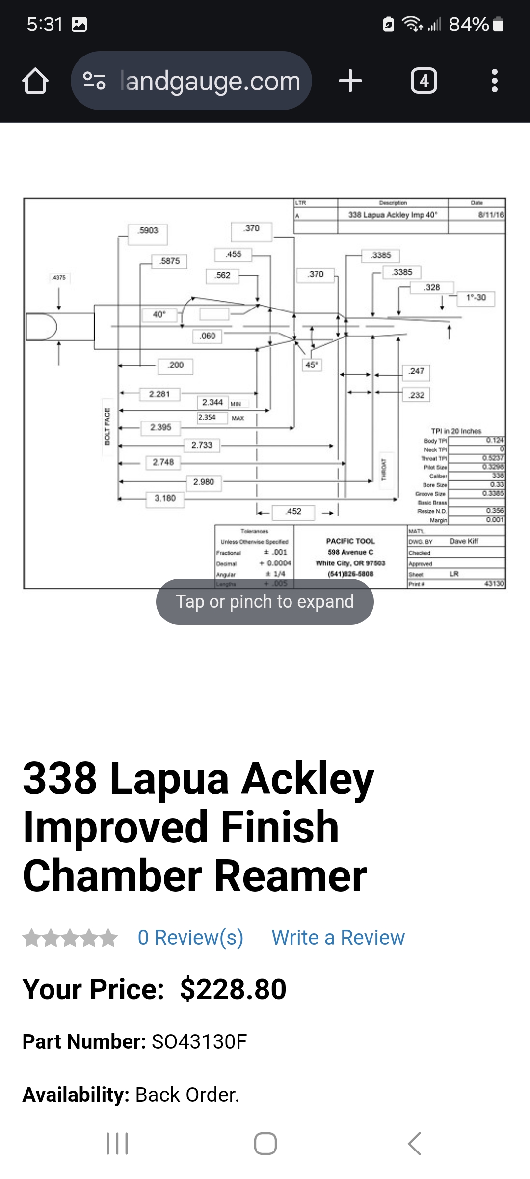 Photo of 338 Lapua Ack Imp reamer
