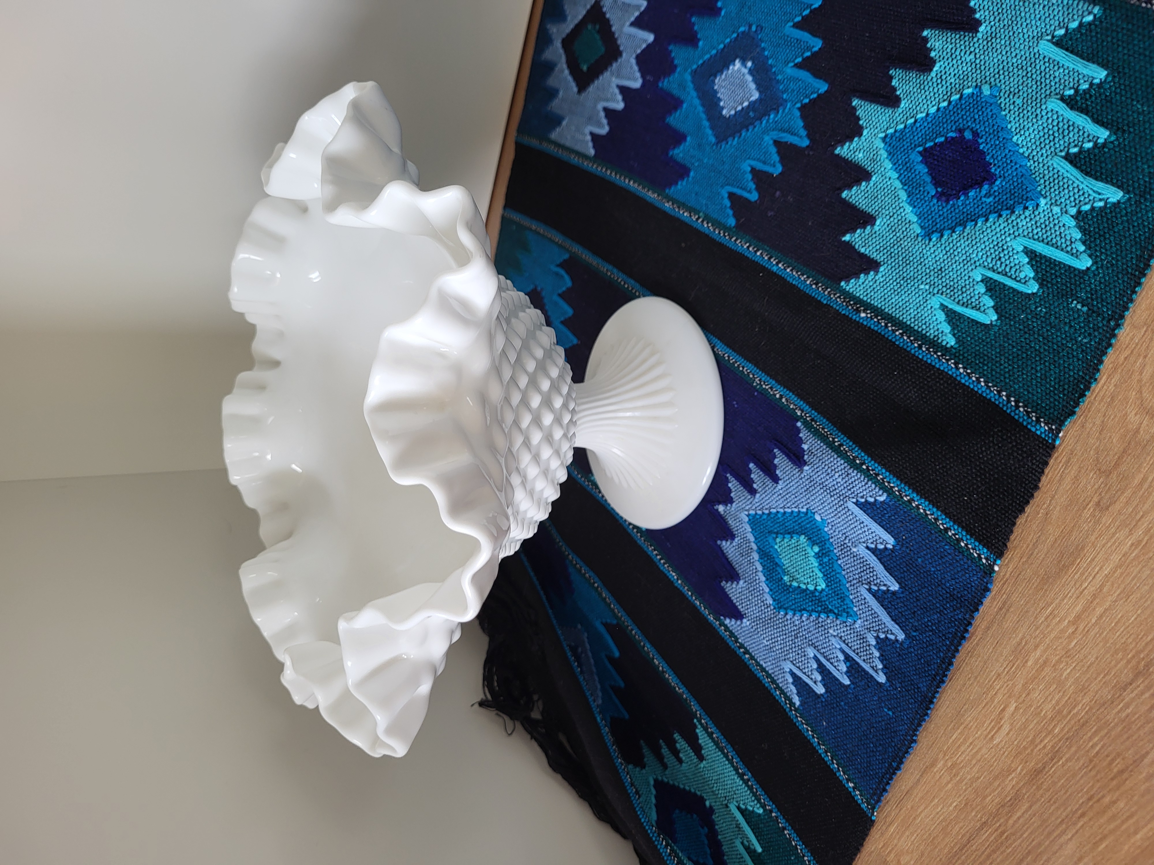 Photo of Vintage Fenton Hobnail Ruffled Bowl