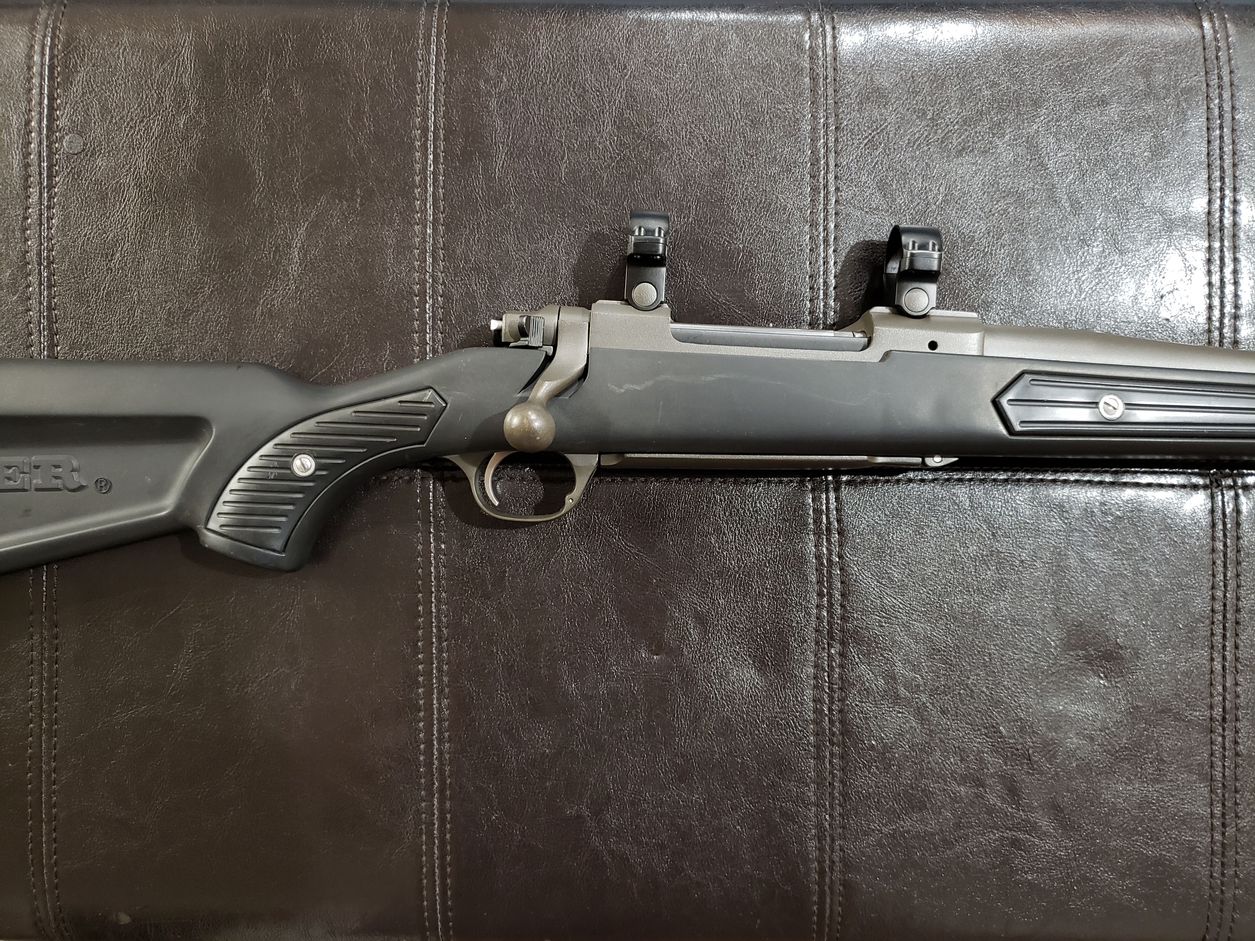 Photo of Ruger M77 Mark II 'Zytel' ("Boat Paddle Stock") Stainless/Synthetic .30-06 Bolt-Action Rifle w/ Rings (*Cerakoted*)