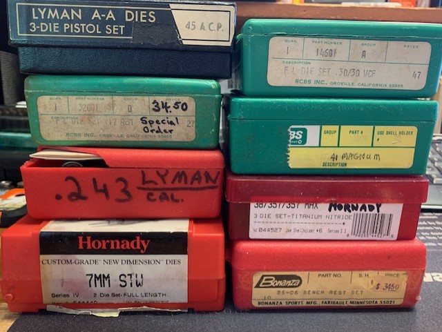 Photo of VARIOUS USED RIFLE & PISTOL DIE SETS FOR SALE