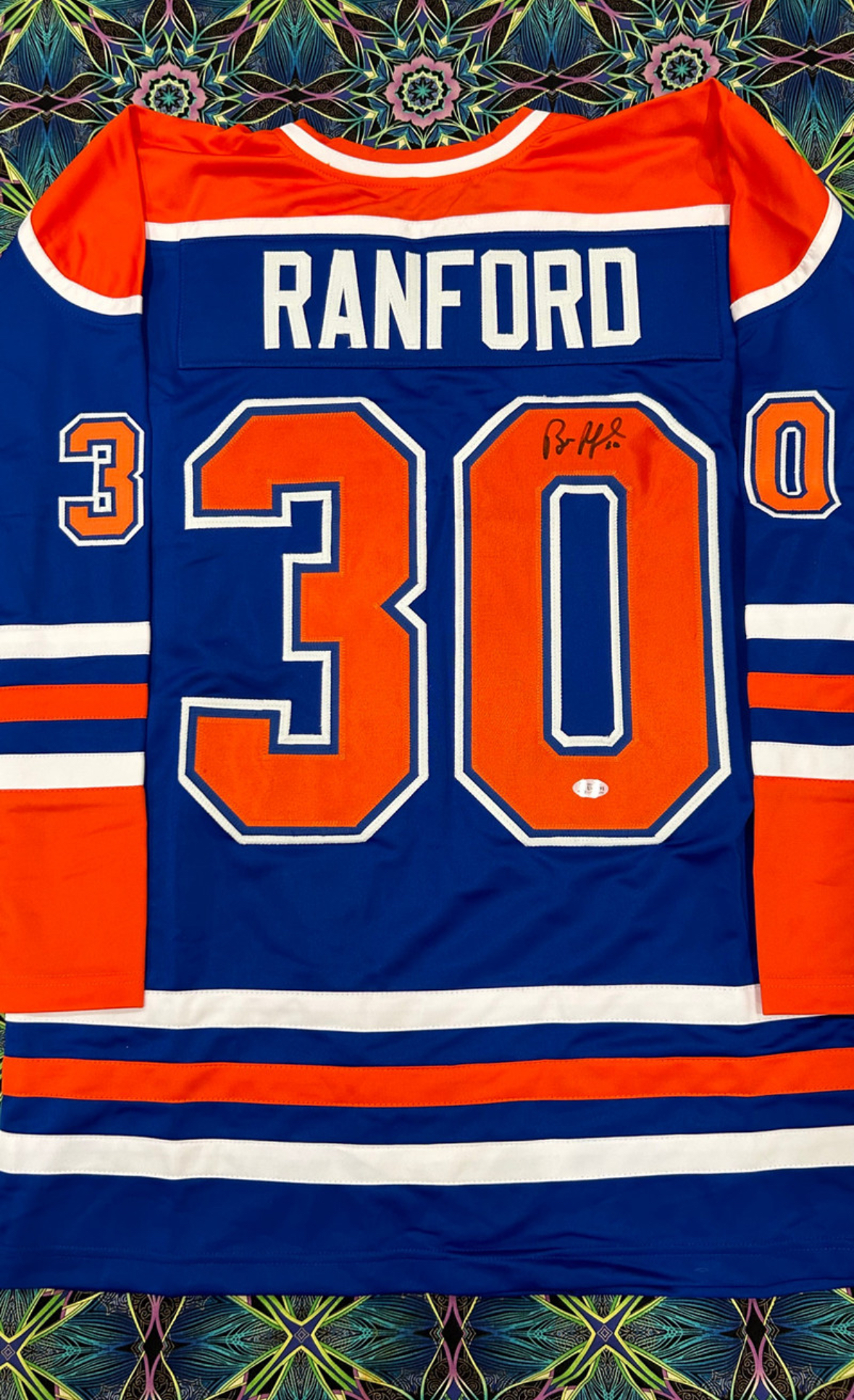 Photo of Bill Ranford Signed Custom Oilers Jersey