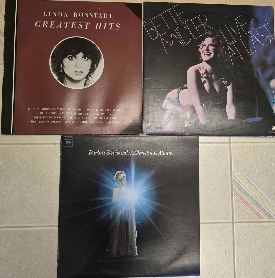 Photo of Vinyl LP Records Linda Ronstadt Greatest, Barbra Streisand Christmas Album, Bette Midler Live