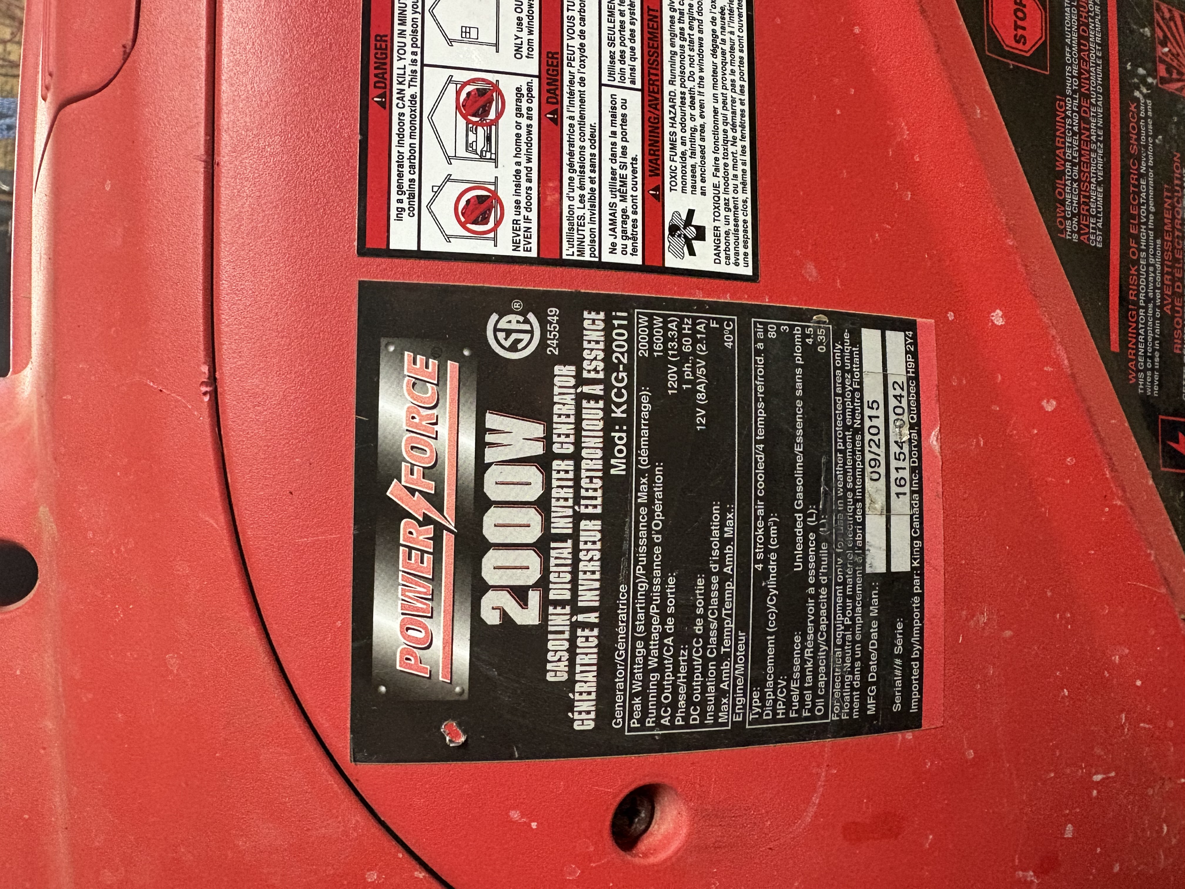 Photo of 2000 watt King Canada Generator 