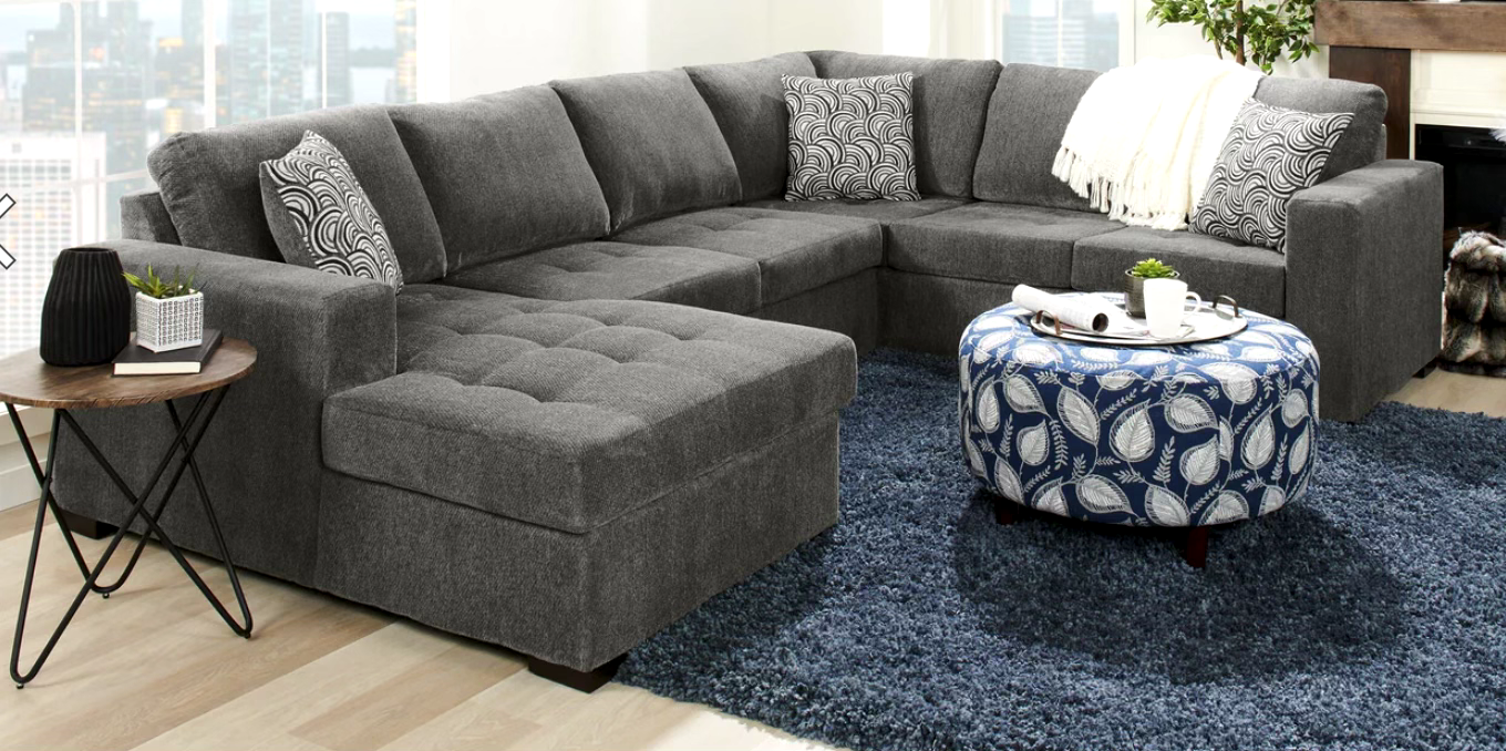 Photo of Made in Canad-3-Piece left -Facing Chenille Fabric Sleeper Sectional with Storage Chaise - Pewter Brown