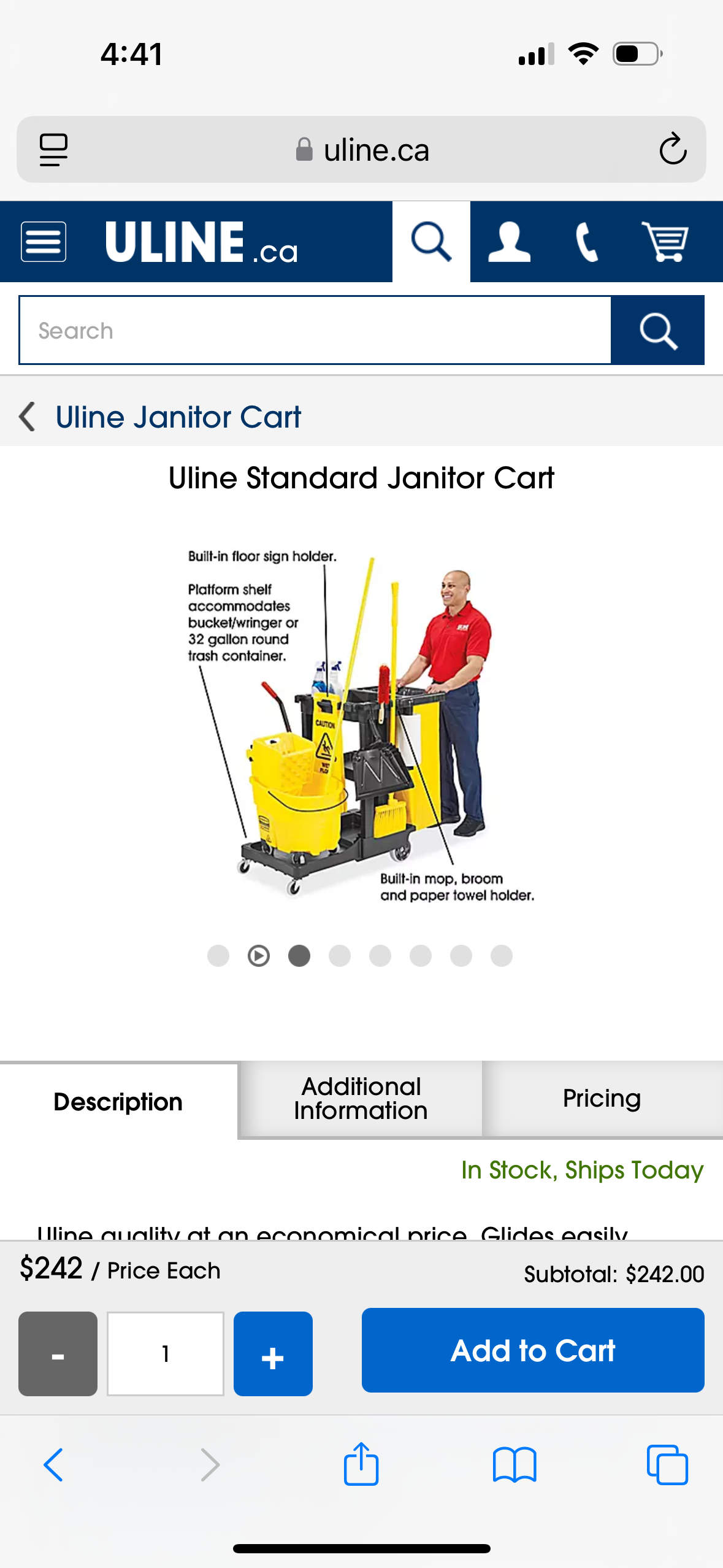 Photo of Rubbermaid janitorial supplies cart 