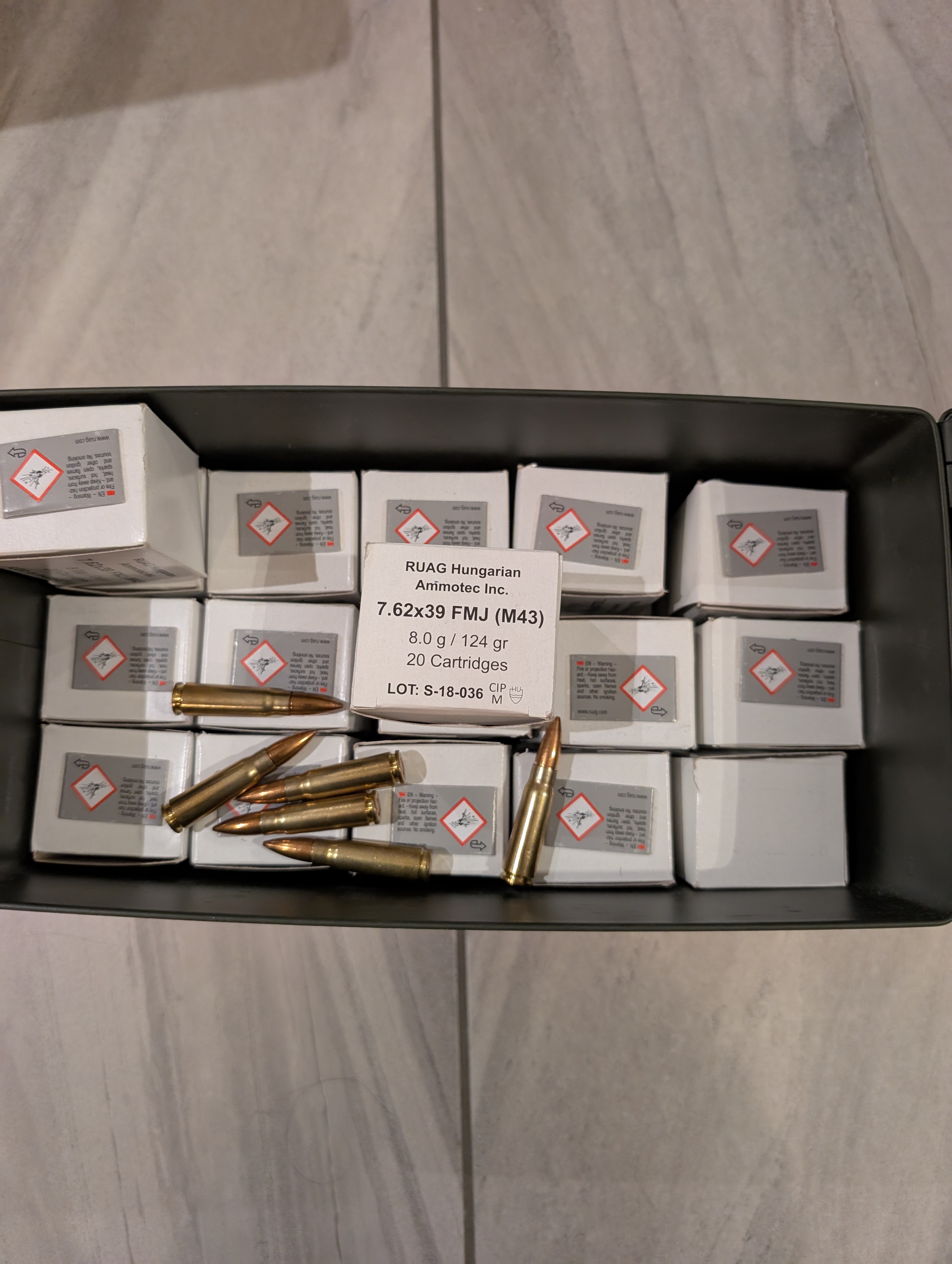 Photo of RUAG Brass cased non-corrosive 7.62×39mm 124 Gr FMJ, 646 rounds total