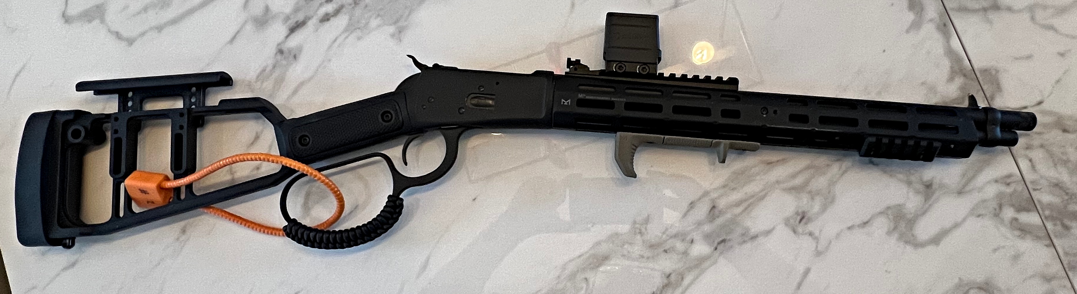 Photo of Rossi Triple Black .357 magnum lever with 16.5" barrel, Upgraded Midwest Stock and Full front stock rail.