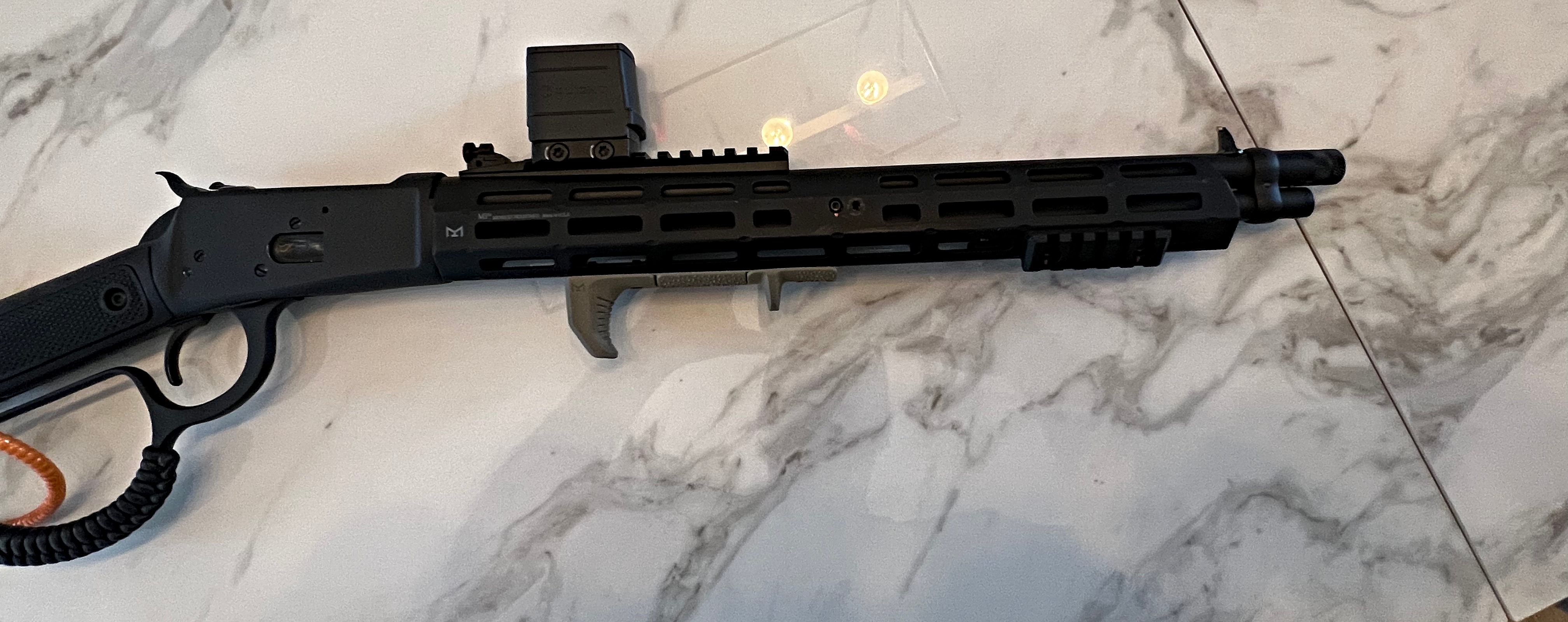 Photo of Rossi Triple Black .357 magnum lever with 16.5" barrel, Upgraded Midwest Stock and Full front stock rail.