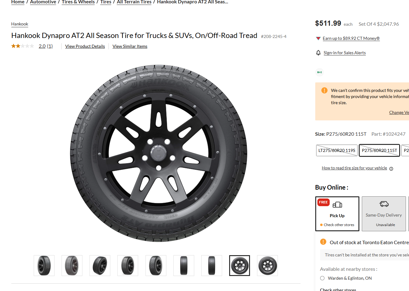 Photo of Hankook Dynapro AT2 275/60r20 115t All Season Tire for Truck