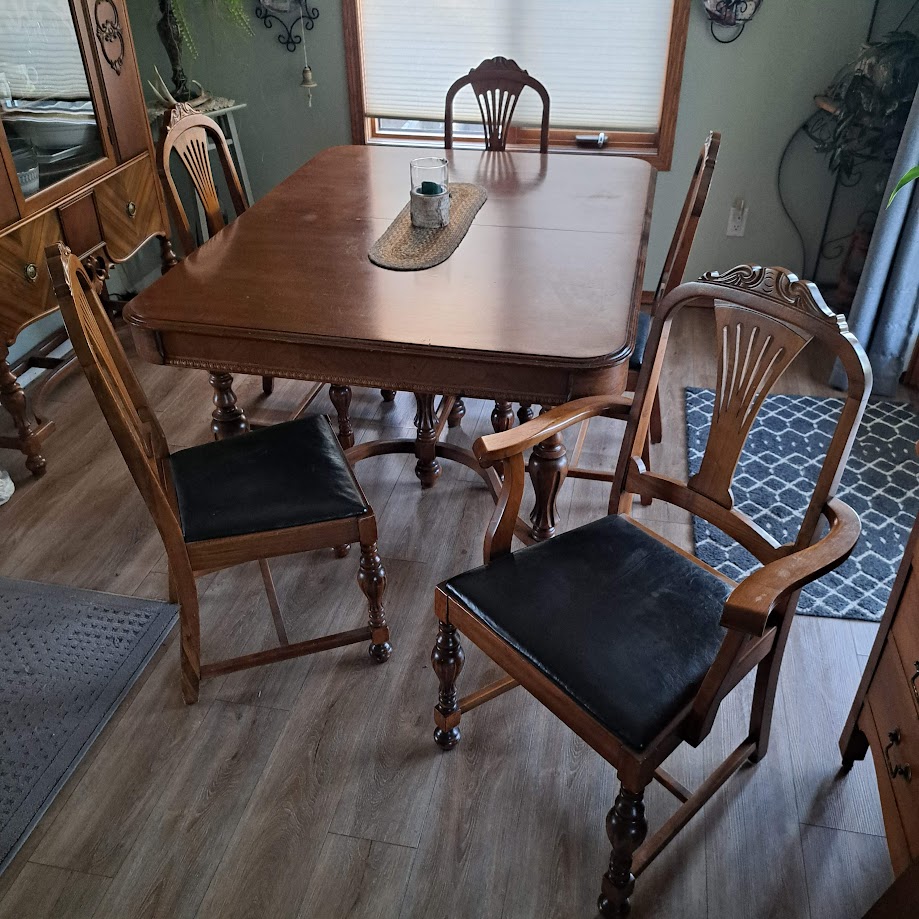 Photo of Antique Dining Room set with China Cabinet, 5 chairs and 2 leaves