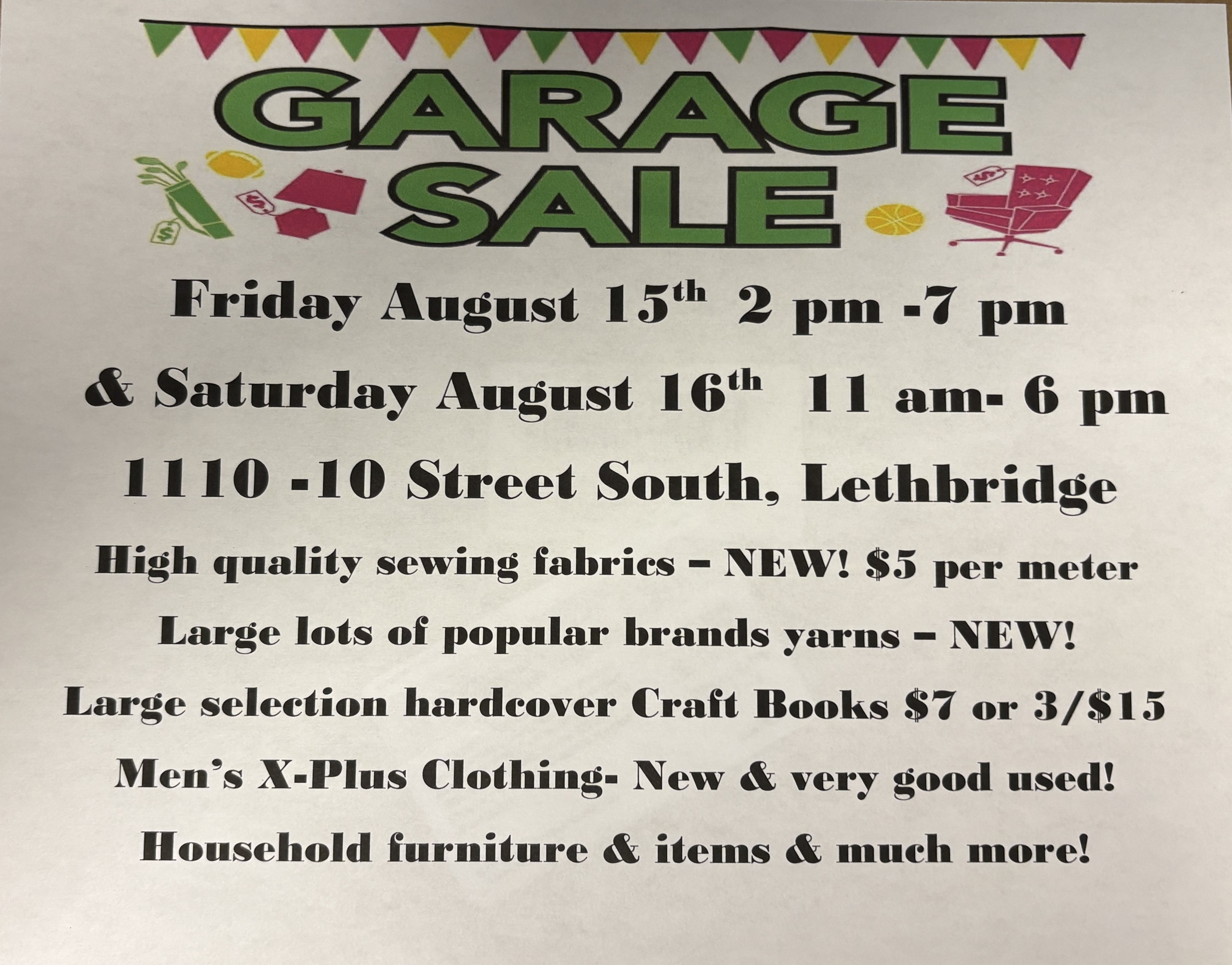 Photo of GARAGE SALE AUGUST 15 & 16 - 1110 10 St S -Lethbridge