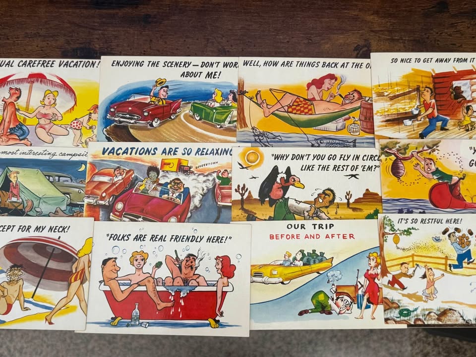 Photo of 12 Vintage 1950s funny vacation collection postcards