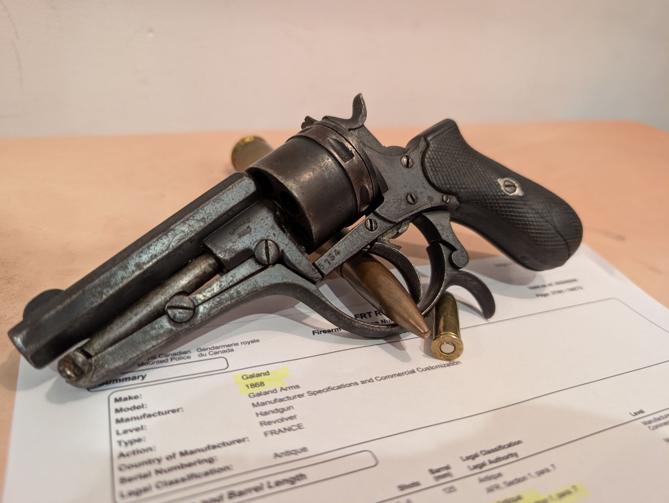 Photo of ANTIQUE (no PAL) Compact RARE Galand 7mm / .32 Smith & Wesson Short Model 1868 Revolver