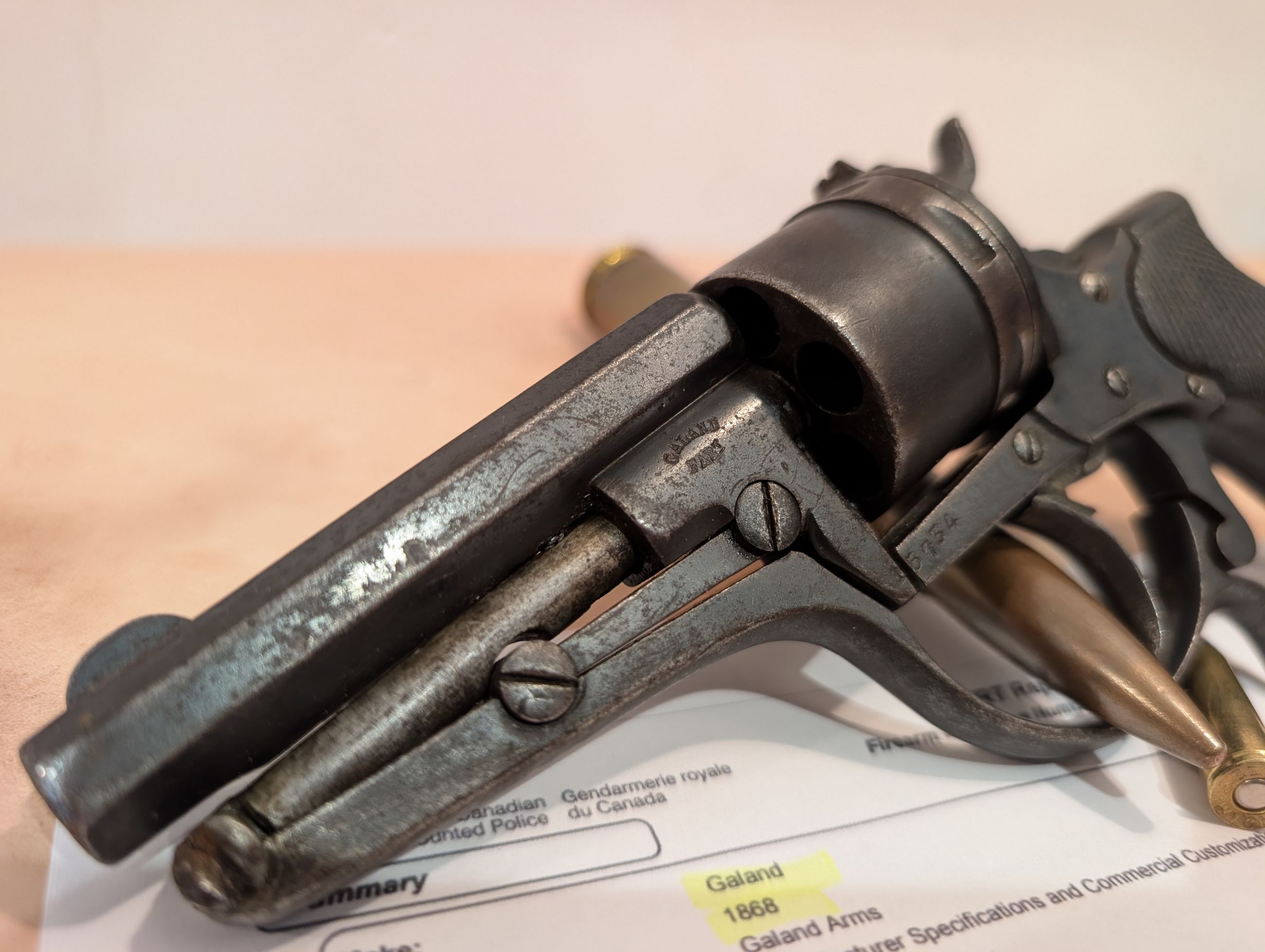 Photo of ANTIQUE (no PAL) Compact RARE Galand 7mm / .32 Smith & Wesson Short Model 1868 Revolver