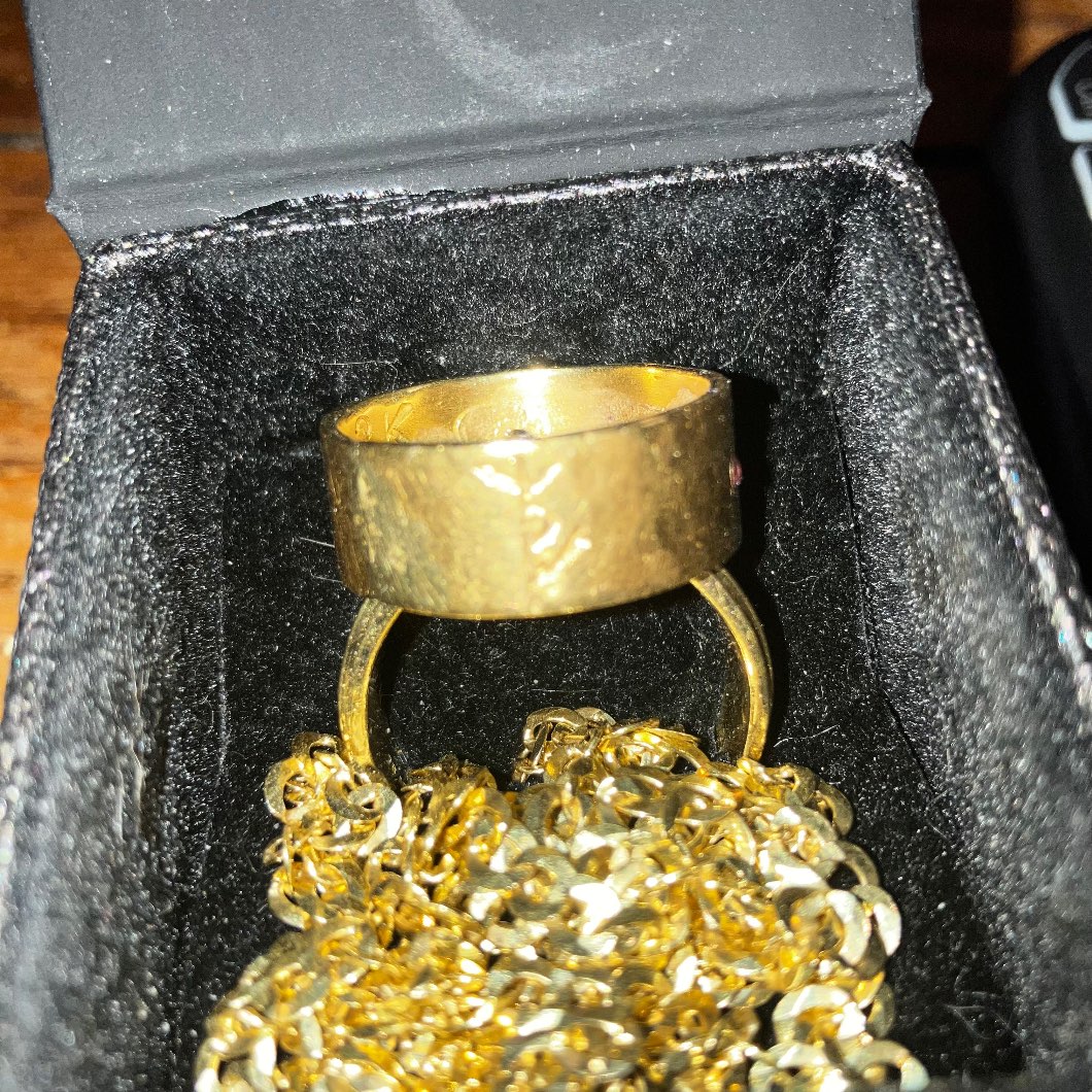 Photo of 14k Gold Cuban Brace, Emerald Britannia, Musketeers Spaulder Slv rings,Medieval X  ,23kGold(98%+ pure) over 1ozt pure gold content, “infinity Ring”