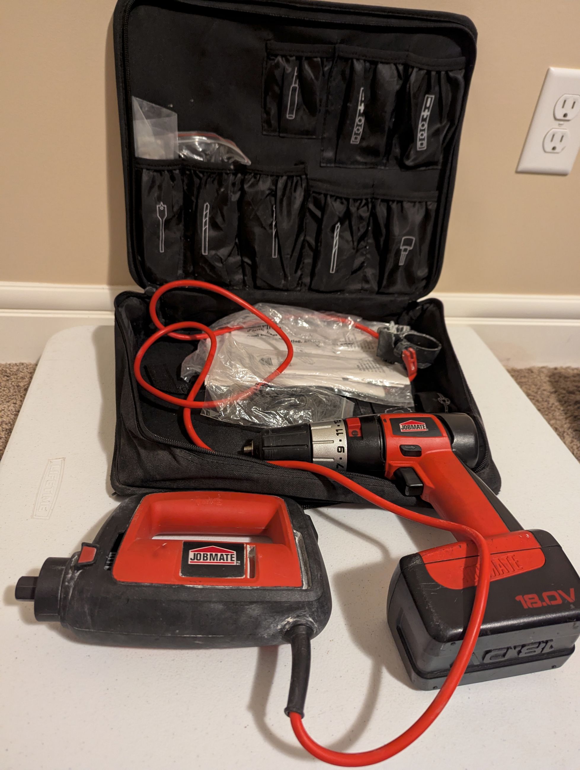 Photo of Jobmate cutout tool and battery-powered drill