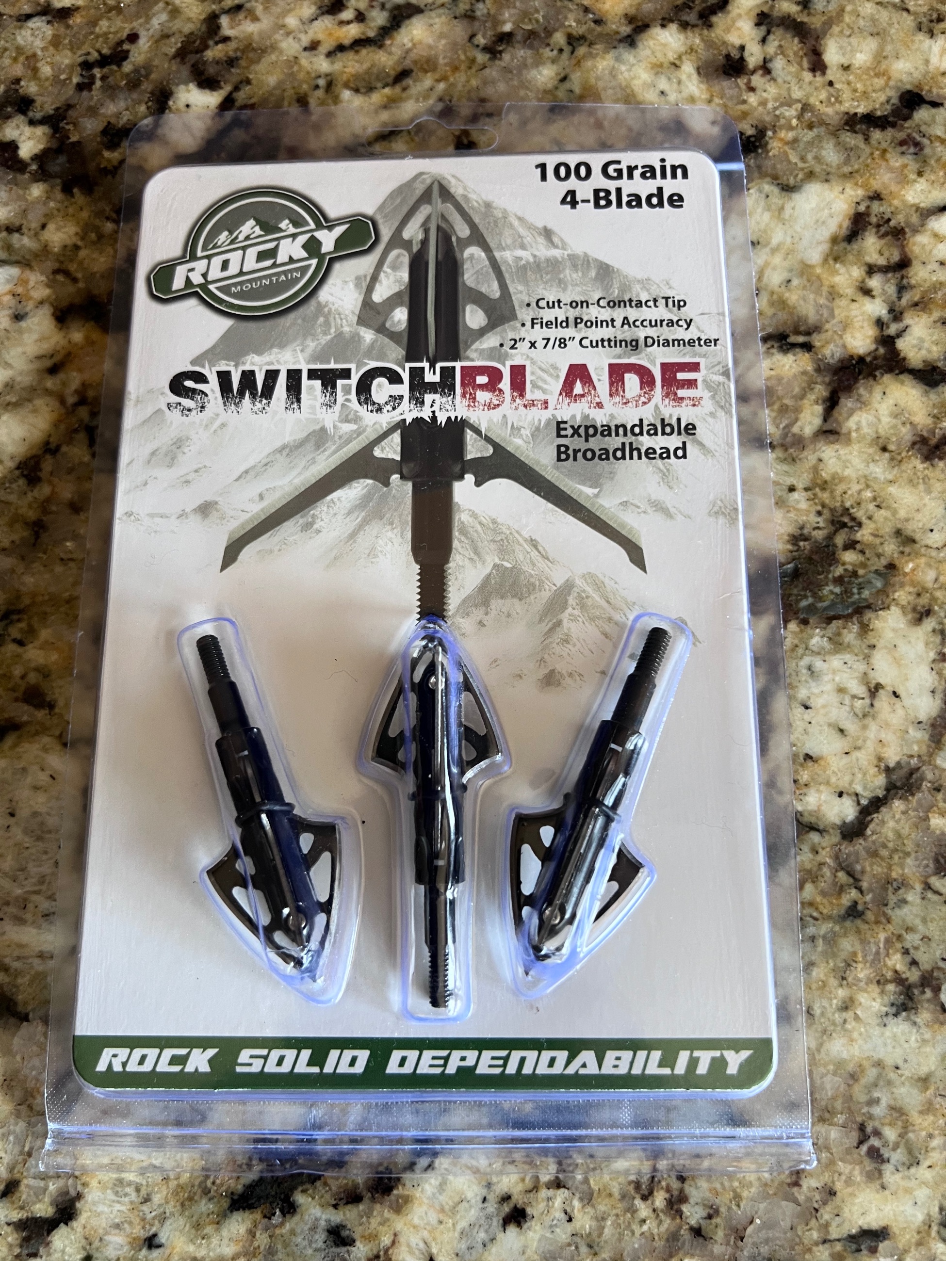 Photo of 100gr 4 blade Rocky Mountain Switchblade broadhead 3pk New & never opened