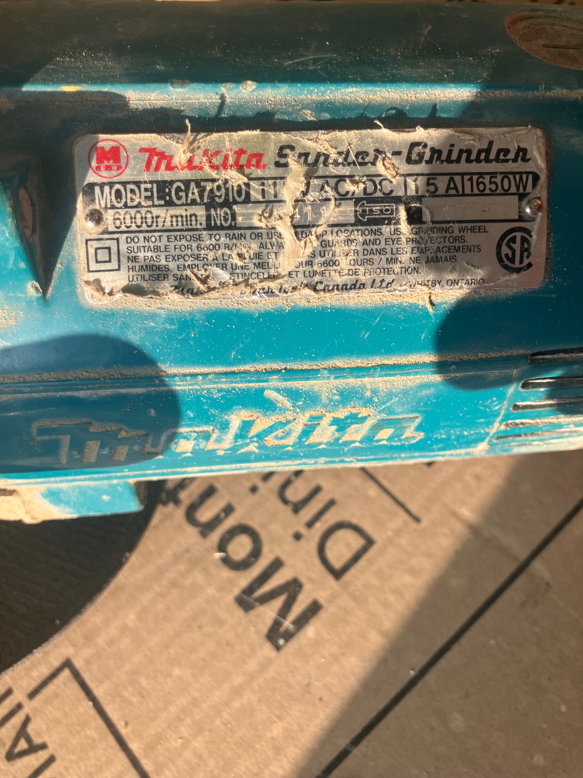 Photo of Makita grinder model.  GA7910