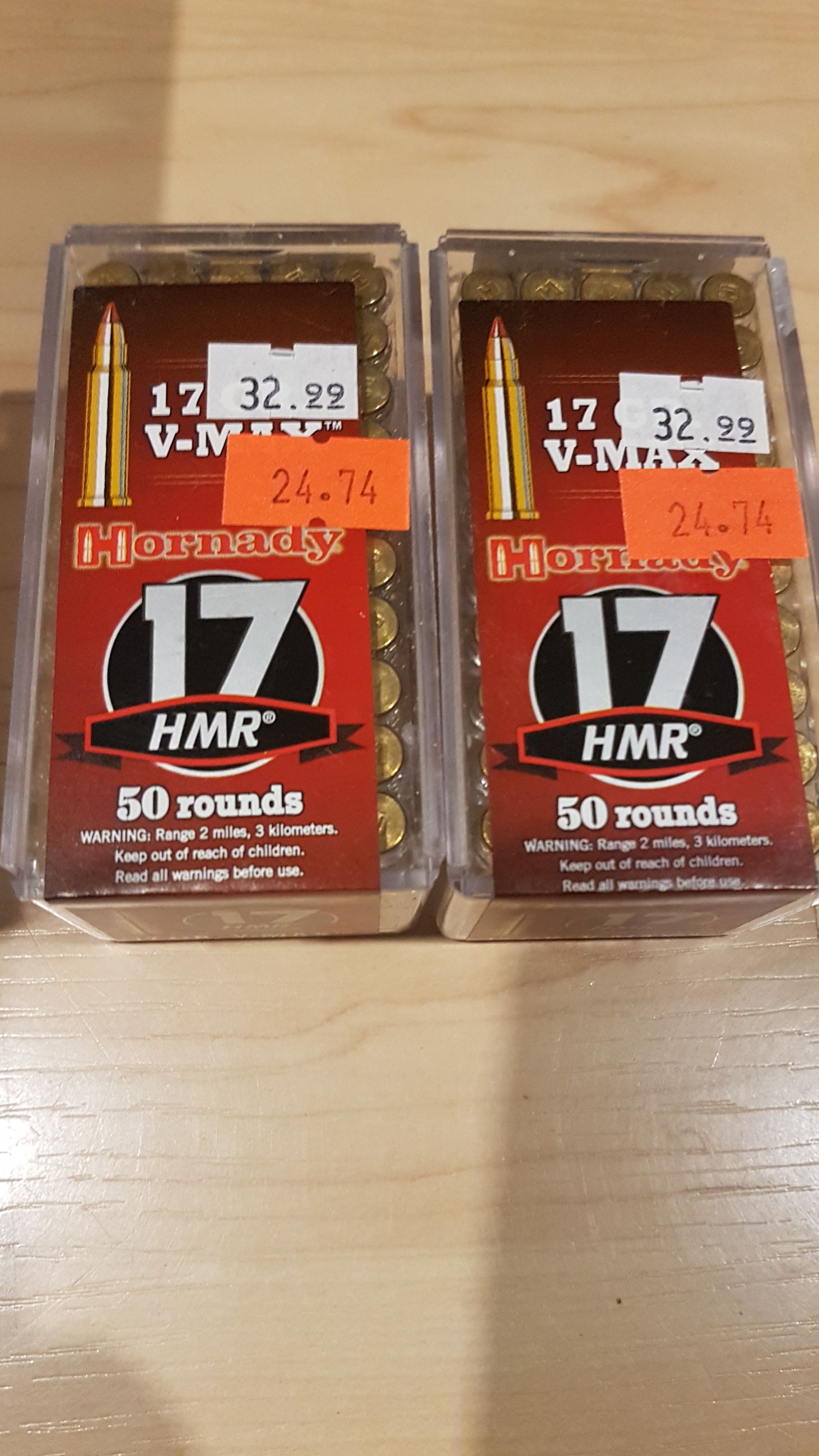 Photo of 2 boxes (50ct. Each) Hornady 17HMR 17gr v-max ( MellonRSCA)