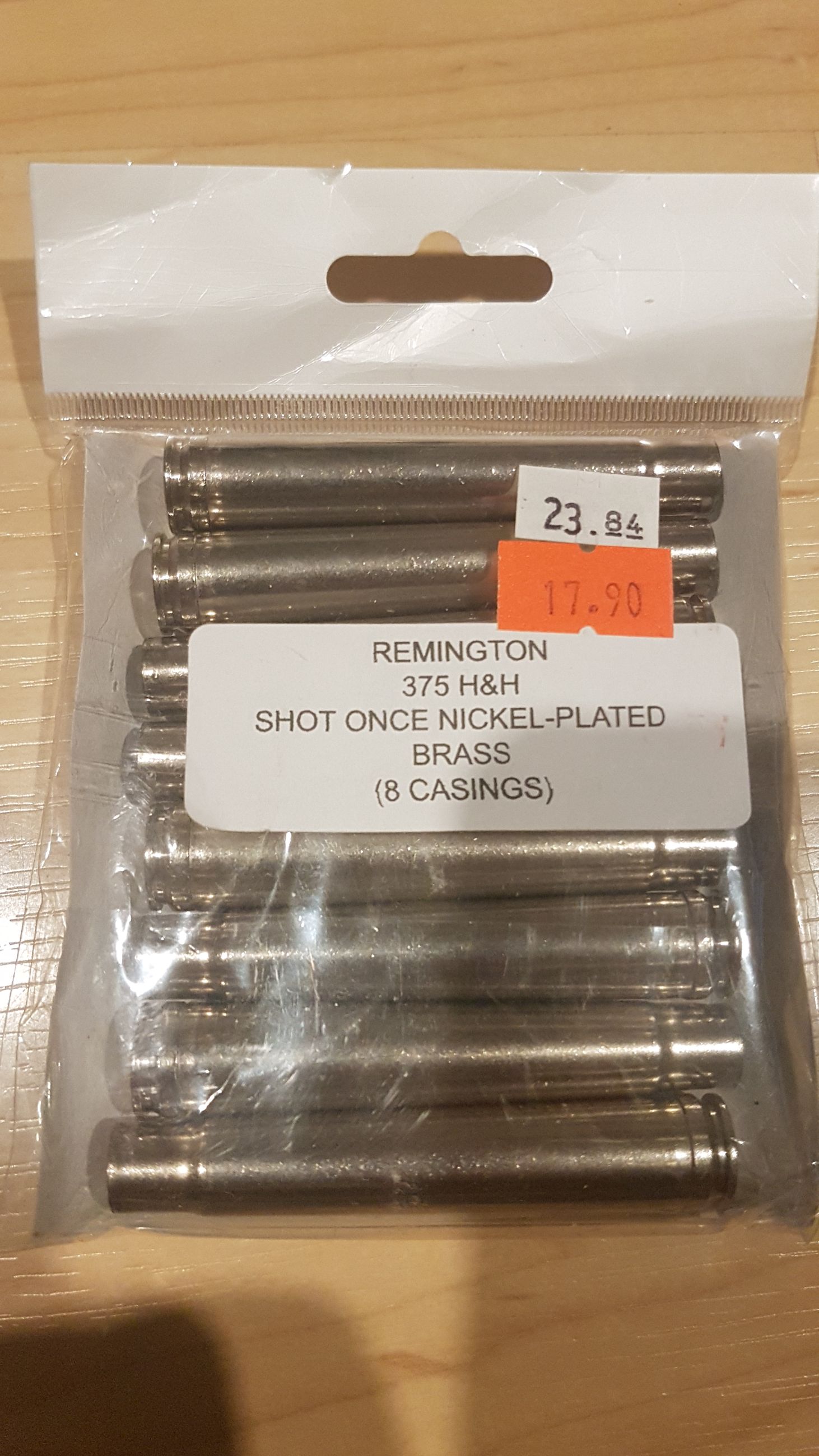 Photo of 1 pkg (8ct.) Remington 375 H&H shot-once nickel-plated brass casings ( mellonRSCA)