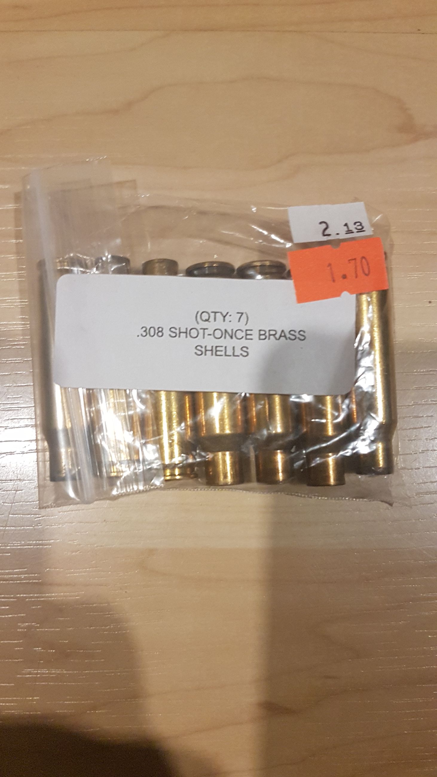 Photo of 1pkg (7ct.) .308 shot-once brass casings ( mellonRSCA)