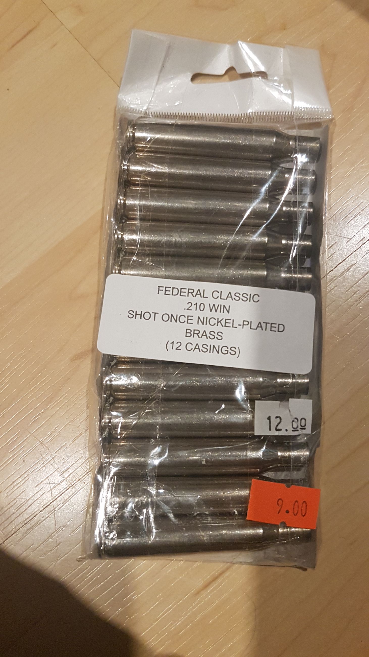 Photo of 1 Pkg. Federal Classic .210 WIN empty shot-once nickel-plated brass casings ( mellonRSCA)