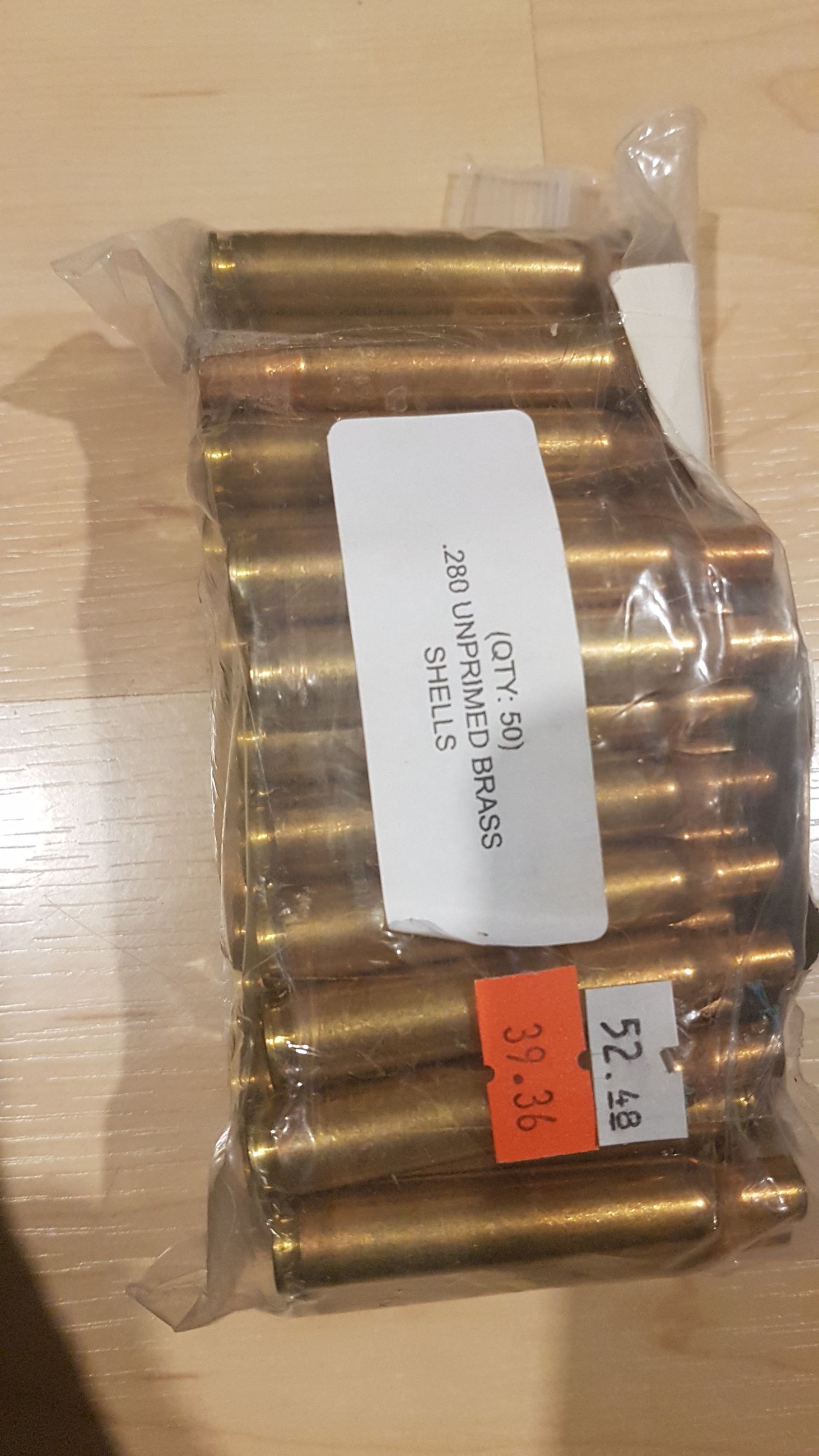 Photo of 1 bag (50ct.) .280 unprimed shot-once empty brass casings ( mellonRSCA)