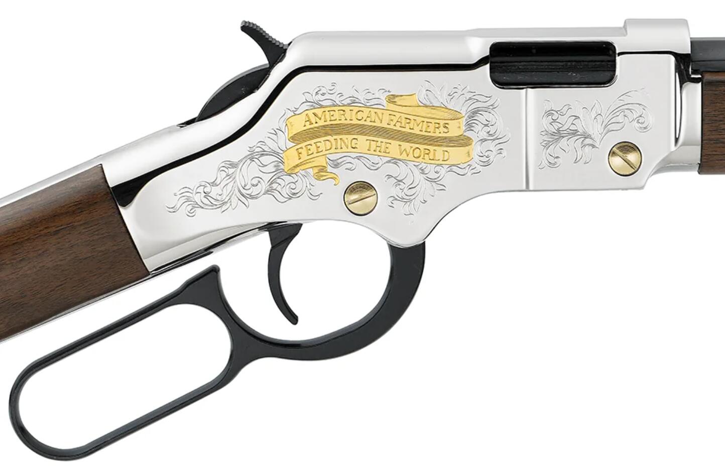 Photo of Brand new Henry H004AF American Farmer Tribute Edition 22 LR Ambi 20" Blued Wood Stk Lever Action Rifle $1550