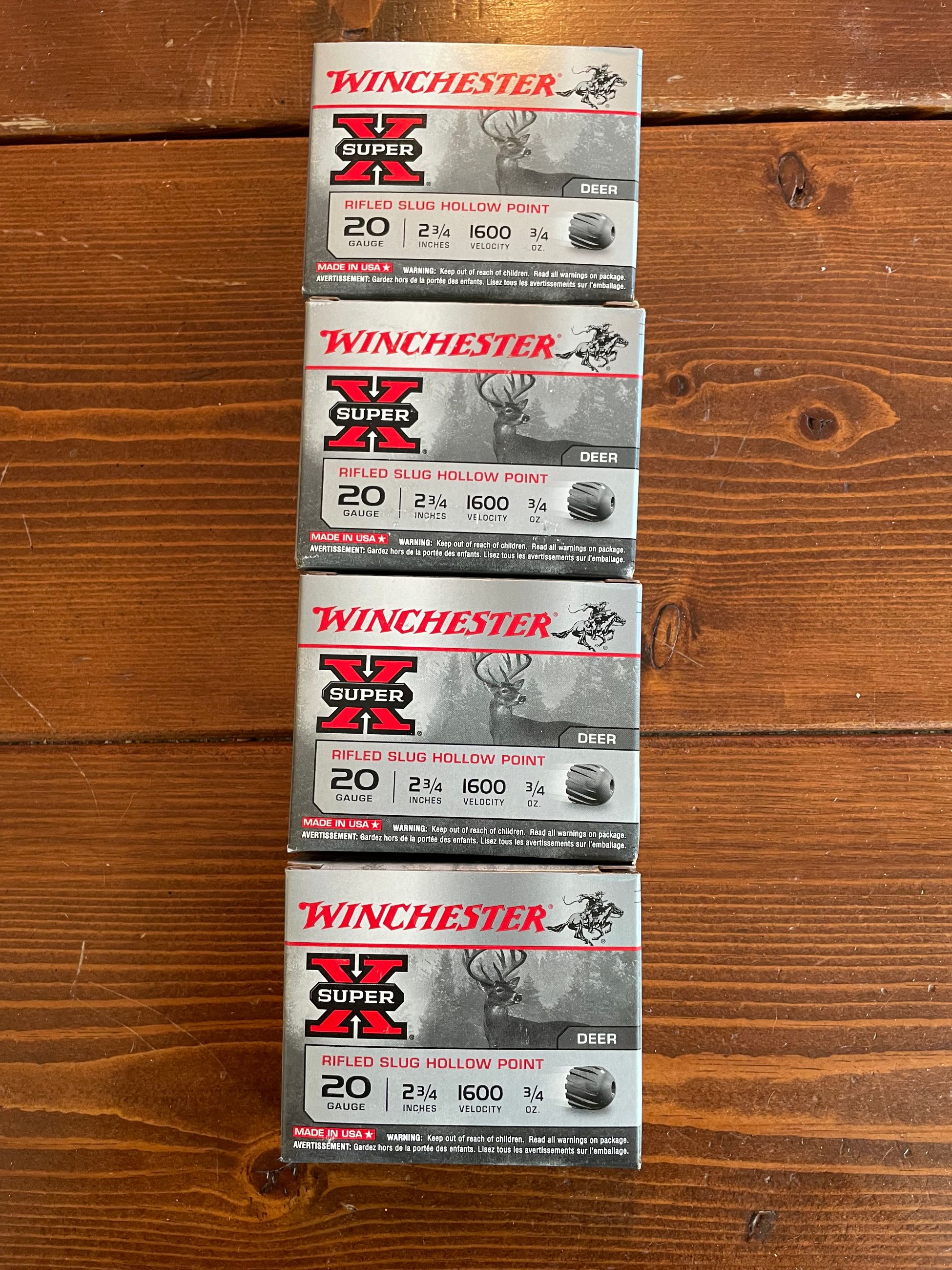 Photo of Winchester Super-X — 20-gauge — 2¾" — 3/4 oz Slugs — 4 boxes (20 rounds)
