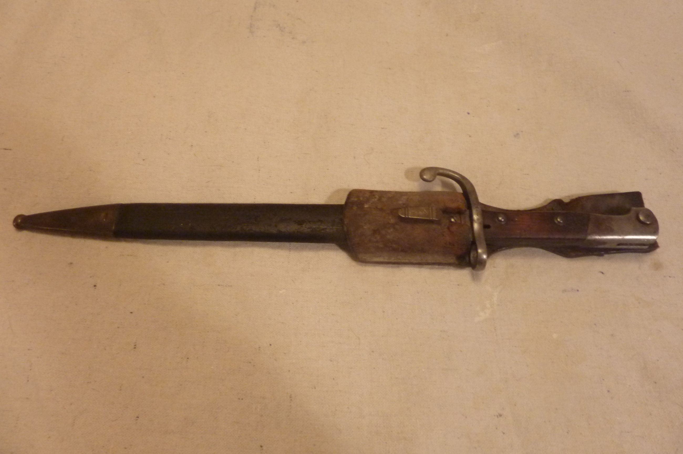 Photo of Original Brazilian Mauser M1908 WW1 Bayonet by W K & CIE Solingen Germany with Scabbard and Frog  Price Reduced to $150.00