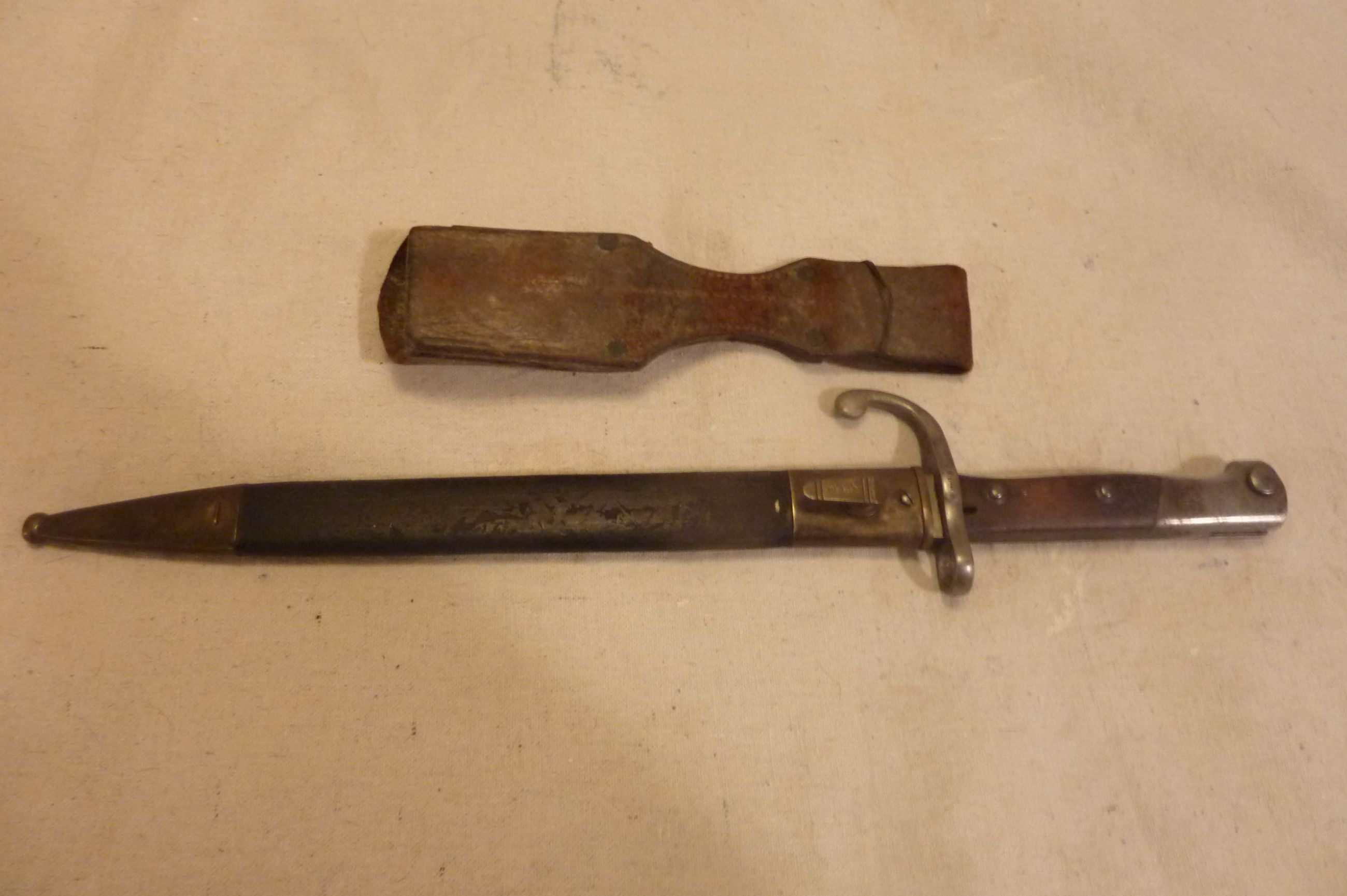 Photo of Original Brazilian Mauser M1908 WW1 Bayonet by W K & CIE Solingen Germany with Scabbard and Frog  Price Reduced to $150.00