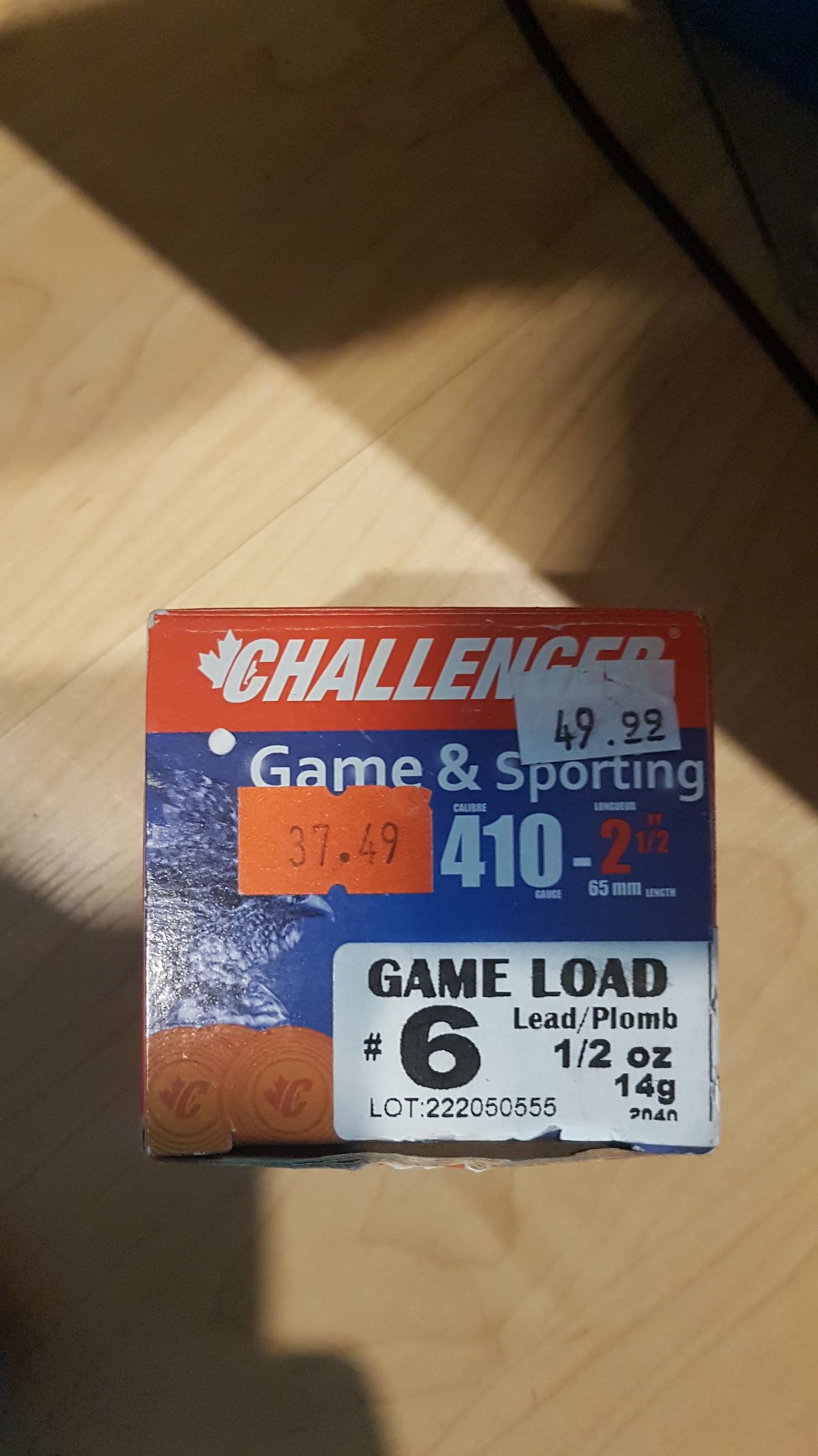 Photo of 1 box (25ct.) Challenger Game & Sporting 410ga. 2-1/2" 65mm length game load #6 Lead 1/2oz 14g