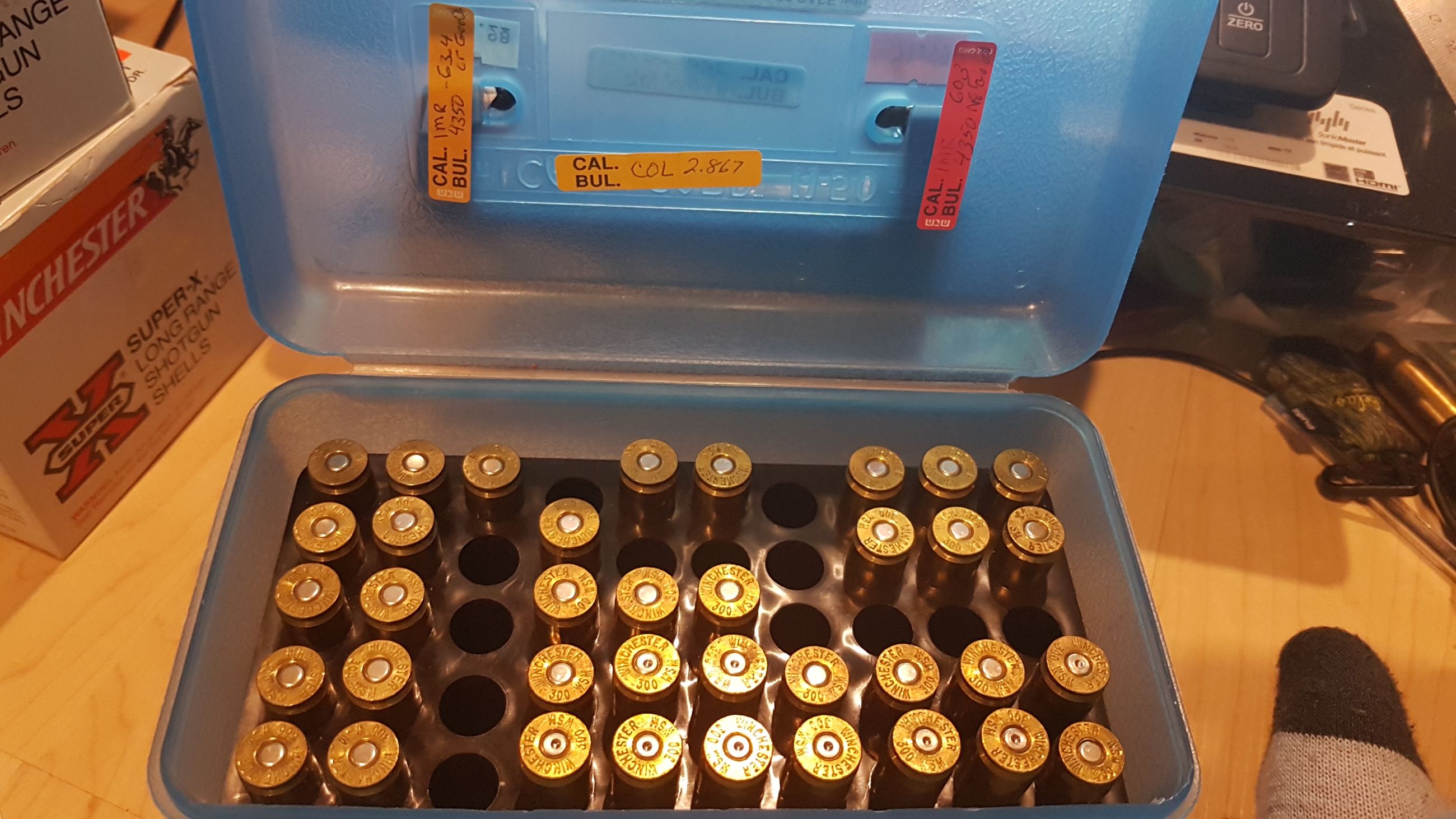 Photo of Blue MTM case-gard H-50Case with (qty:19) Winchester 300 WSM Reloaded cartridges and (qty:18) shot once brass cartridges ( mellonRSCA)