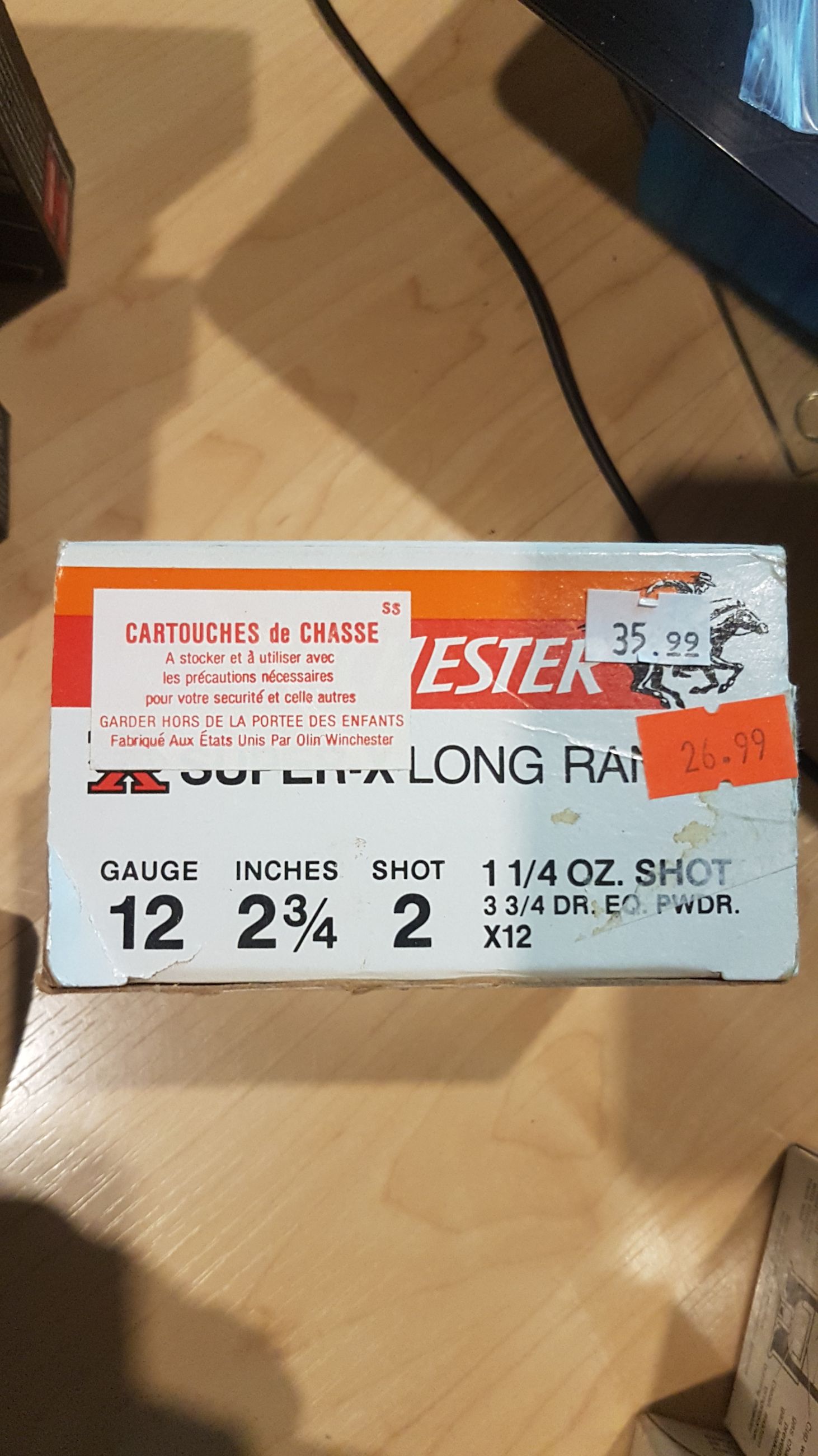 Photo of 1 box (25ct.) Winchester super-X Long range shotgun shells  12ga 2-3/4" shot:2 1-1/4oz shot 3-3/4dr.equiv.pwdr x12 ( mellonRSCA)