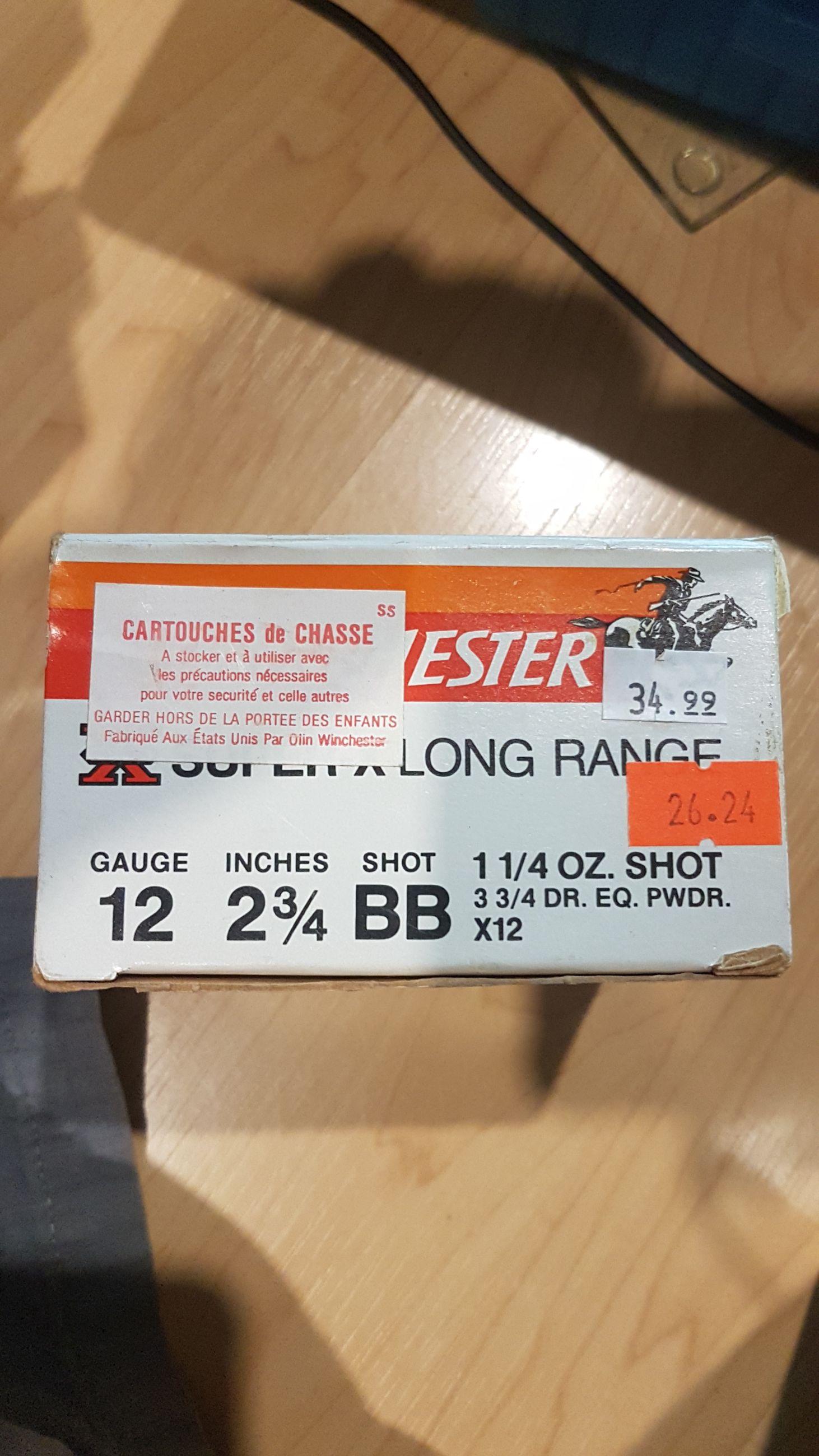 Photo of 1 box (25ct.) Winchester super-X Long Range shotgun shells 12 ga. 2-3/4" shot:BB 1-1/4oz. Shot 3-3/4dr.equiv.pwdr x12( mellonRSCA)