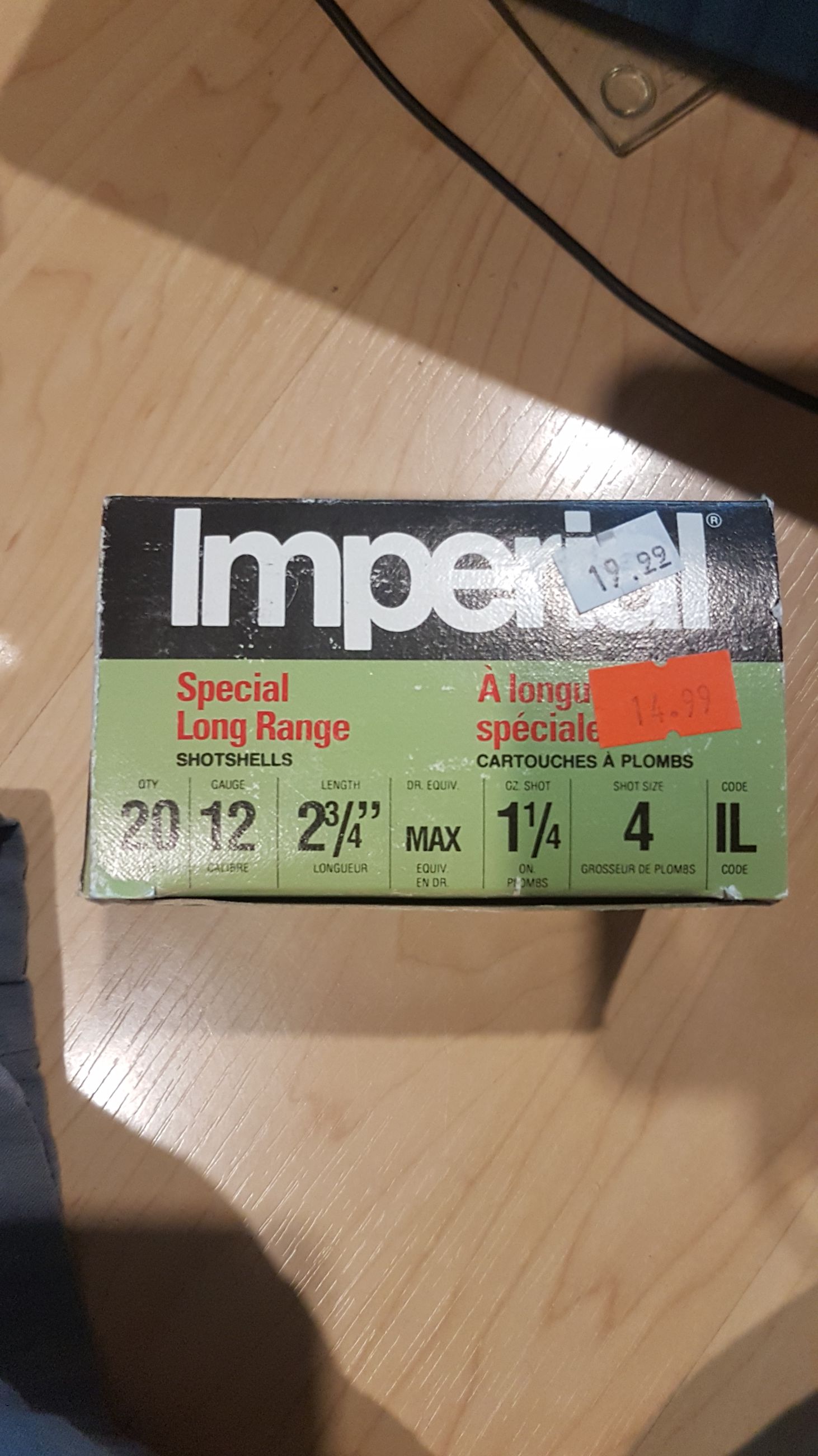Photo of 1 box (20ct.) Imperial special long range shot shells 12 ga. 2-3/4" Dr.Rquiv Max 1-1/4oz shot size 4 code IL ( mellonRSCA)