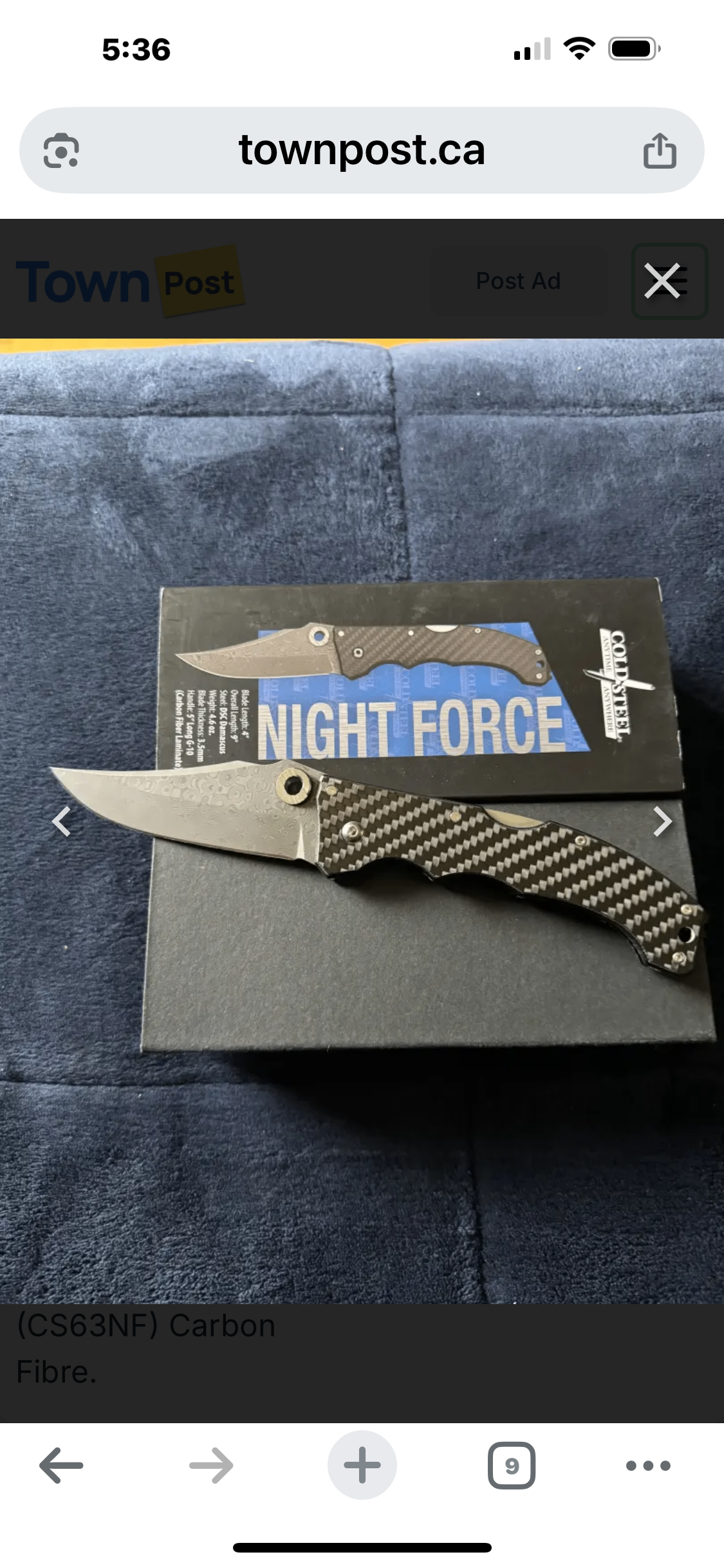 Photo of Cold Steel Night Force Gentlemen’s Folder. CARBON Damascus.  BNIB. Rare!!