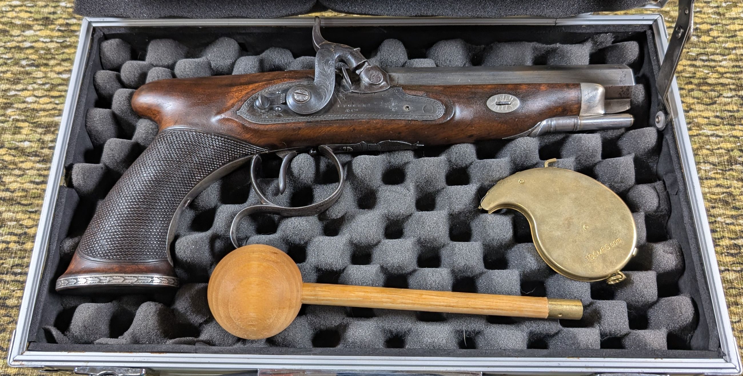 Photo of John Forbes of Liverpool Sawhandle Smoothbore Adjustable Trigger .62 Calibre Percussion Conversion Fine Antique Dueling Pistol