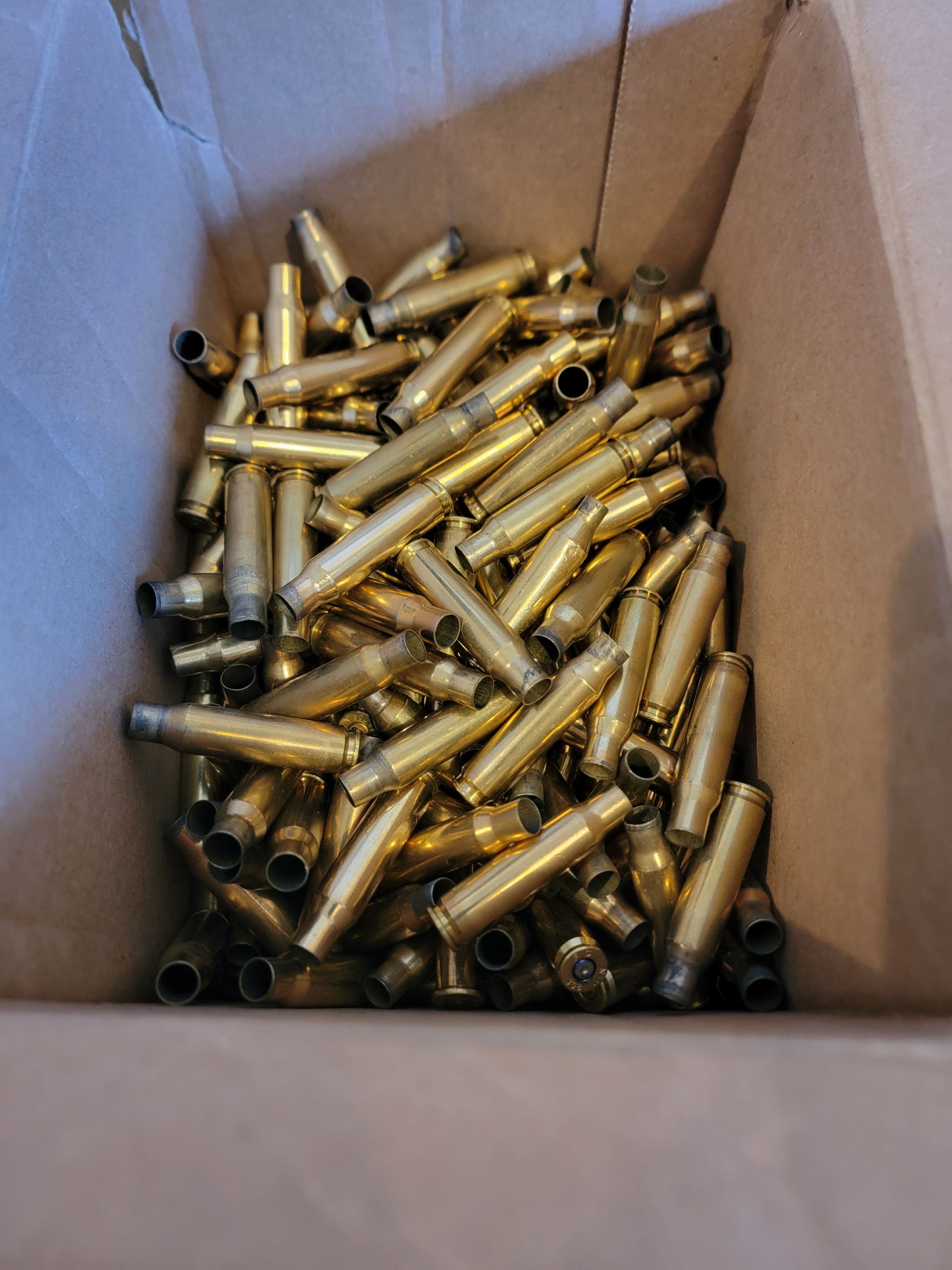 Photo of For sale, box of 300-350 once fired 308 brass.