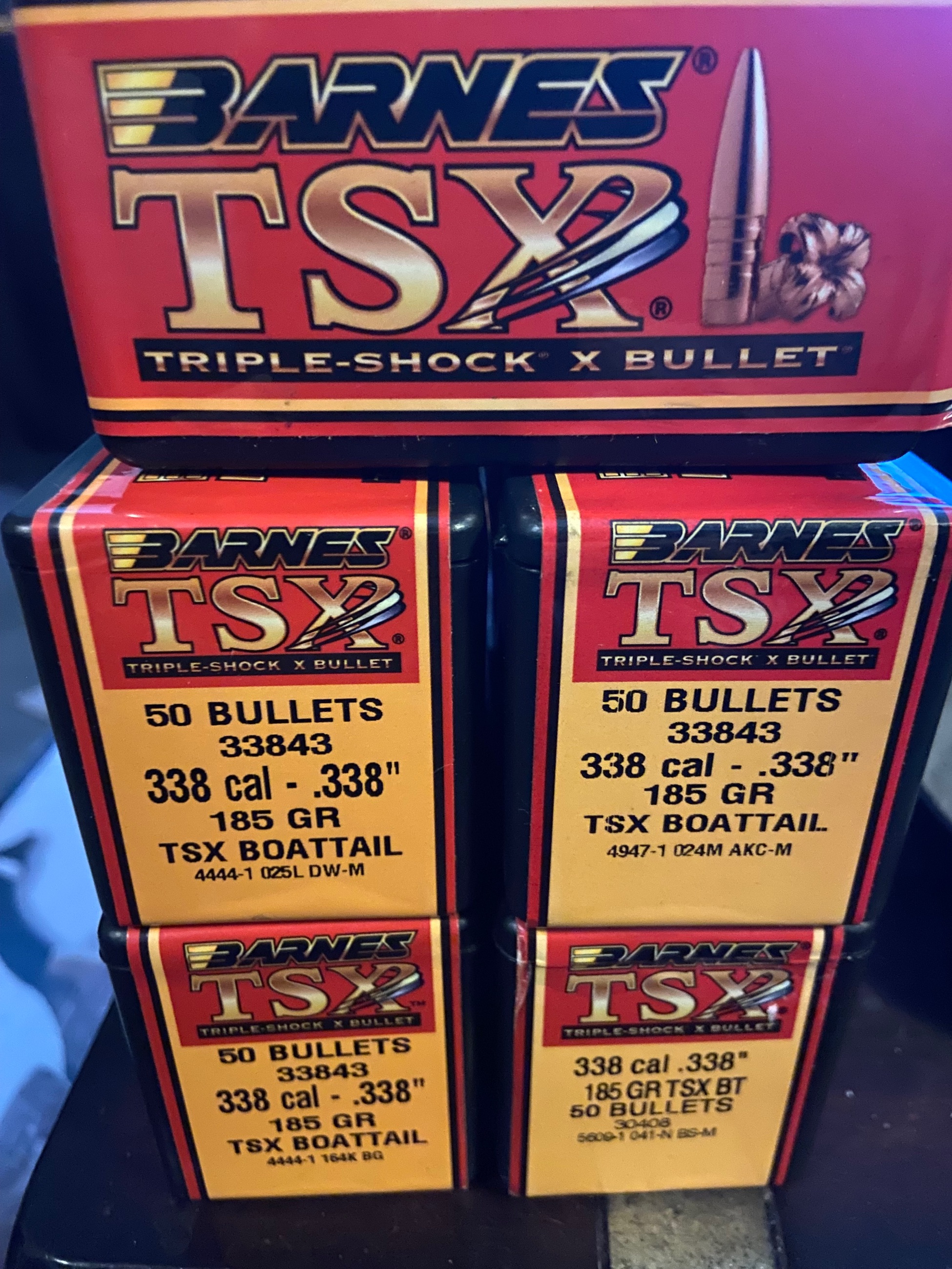 Photo of .338 caliber 185 gr triple shock barnes bullets 