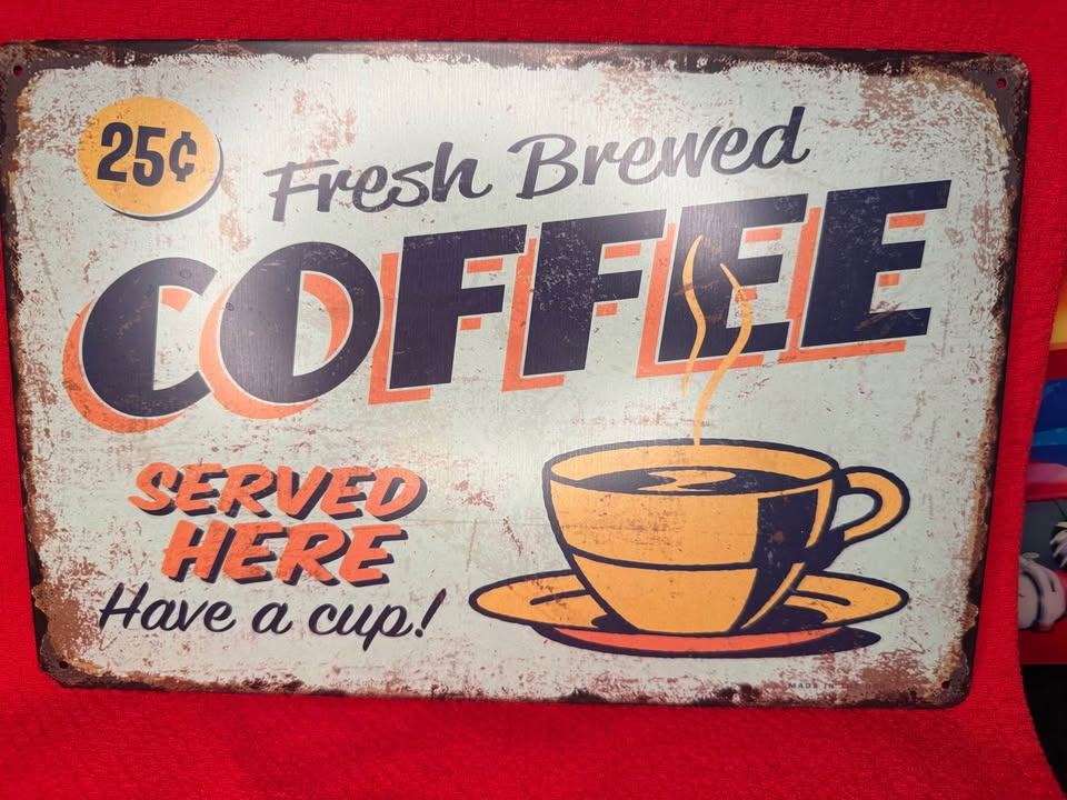 Photo of Kitchen Fresh Brewed Coffee shop metal wall sign 8x12 inches
