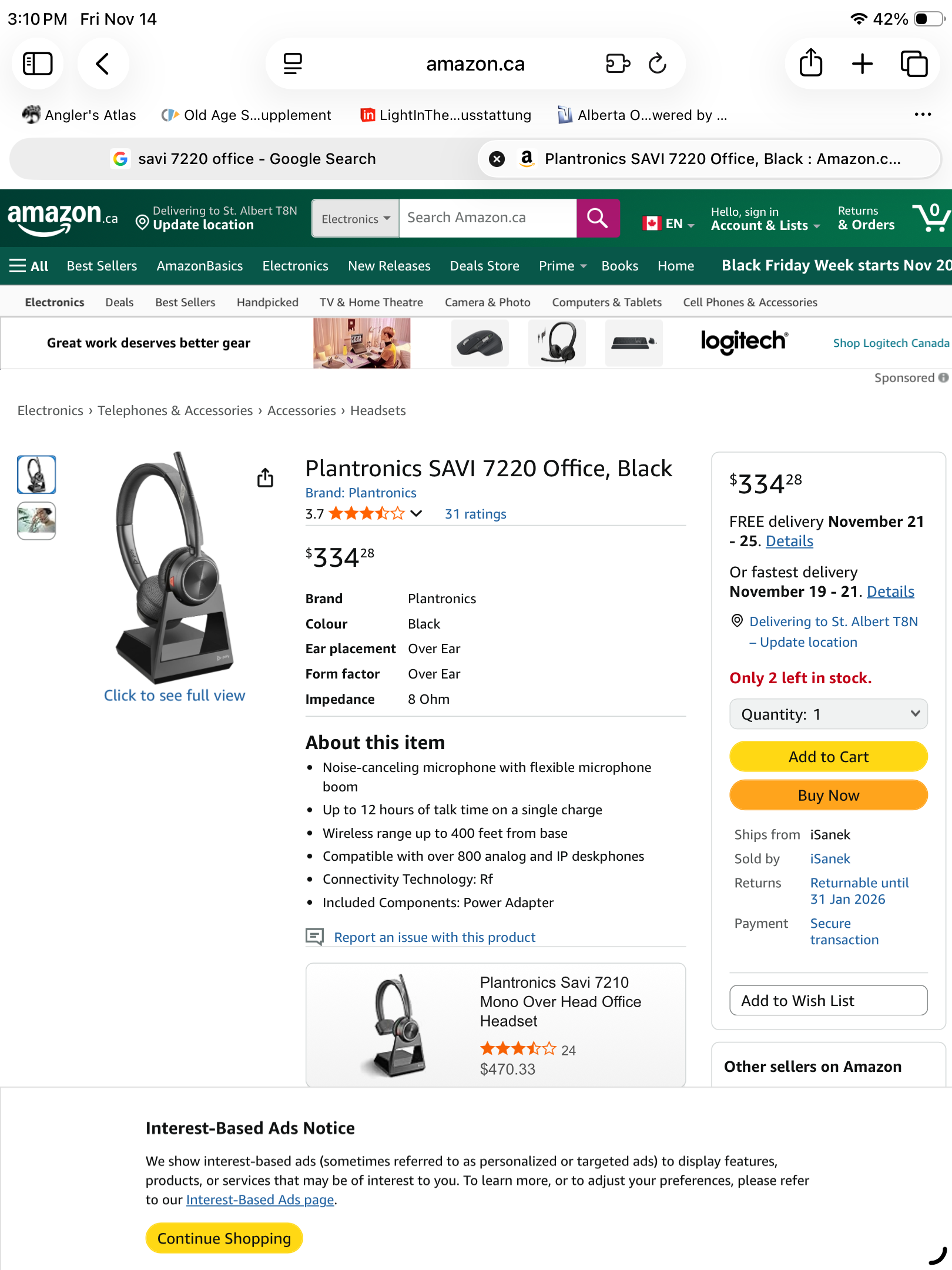 Photo of Plantronics SAVI 7220 Office Head set