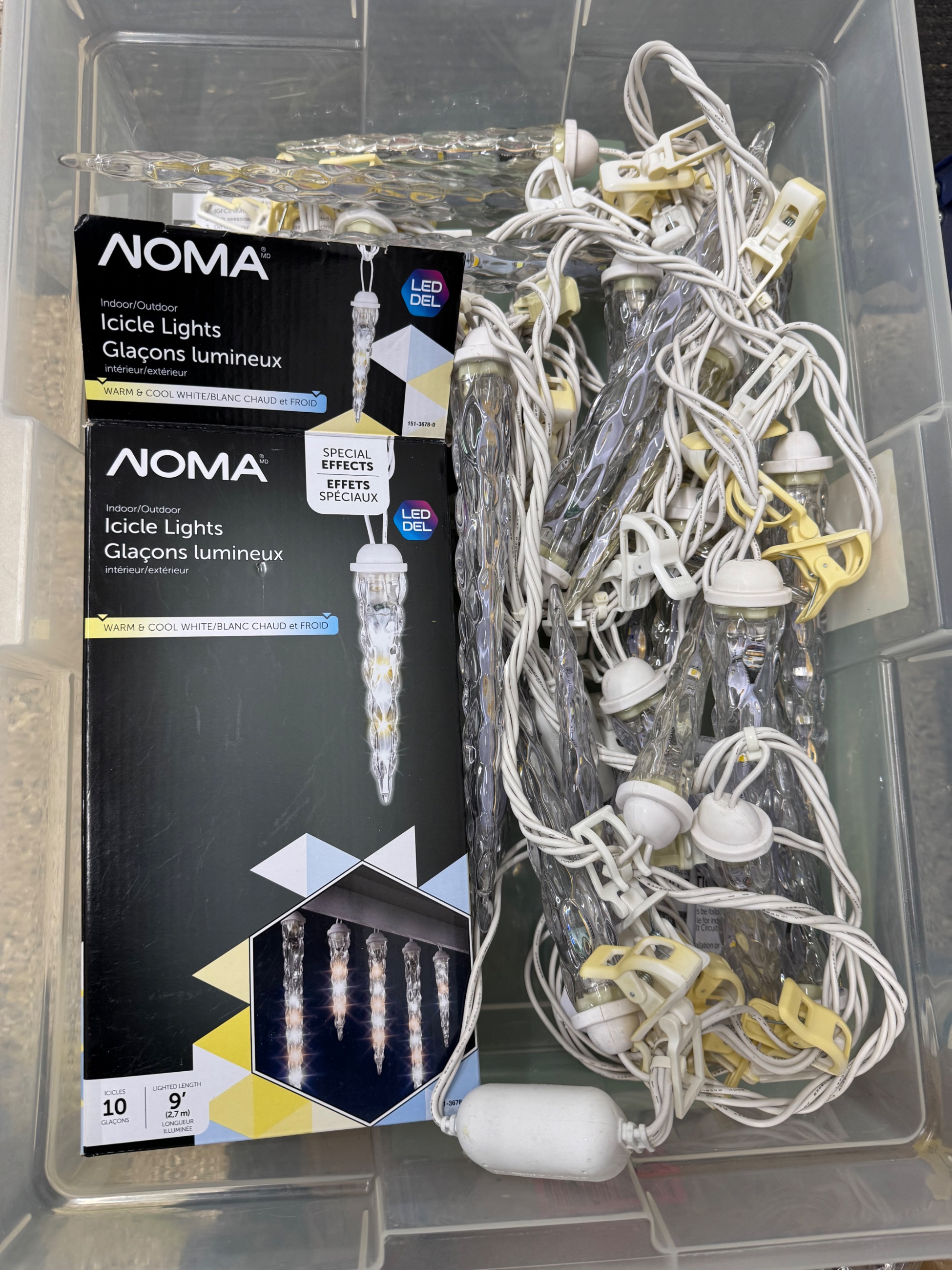 Photo of 3 stands of icicles