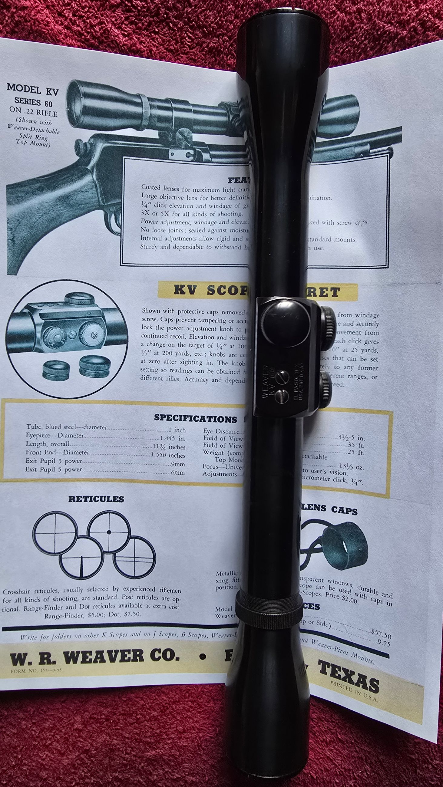 Photo of WEAVER USA KV 60 3X 5X  VINTAGE RIFLE SCOPE