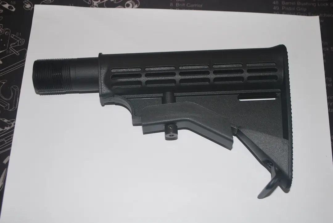 Photo of AR-15/M16 mil spec buffer tube and mil spec stock