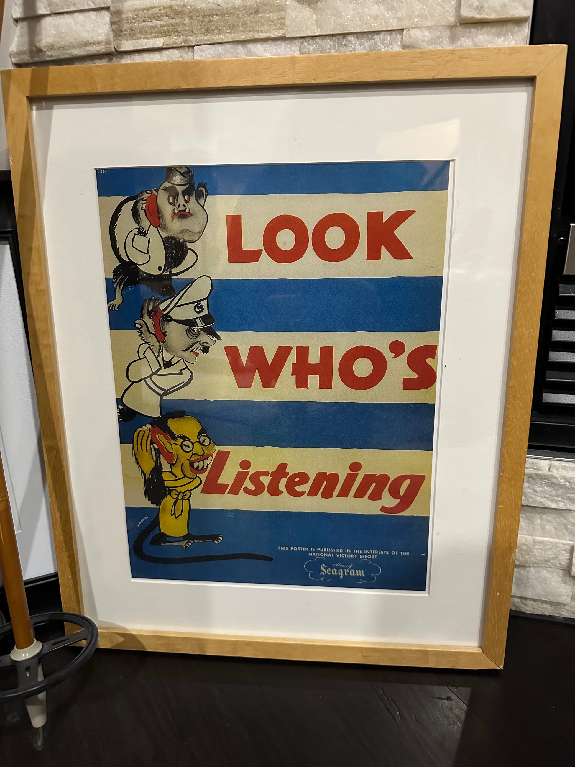 Photo of WWII "LOOK WHO'S LISTENING" PROPAGANDA POSTER - FRAMED